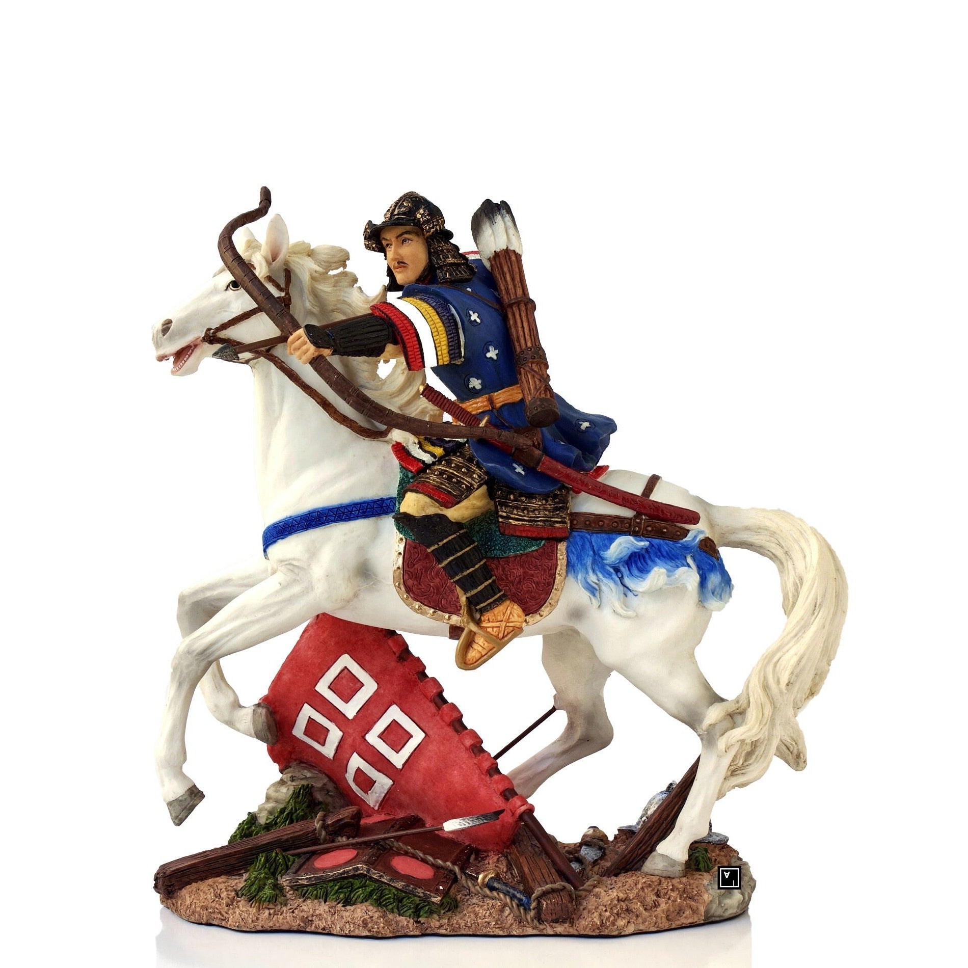 Samurai Archer on Horse Statue: Veronese Design Cold Cast Resin