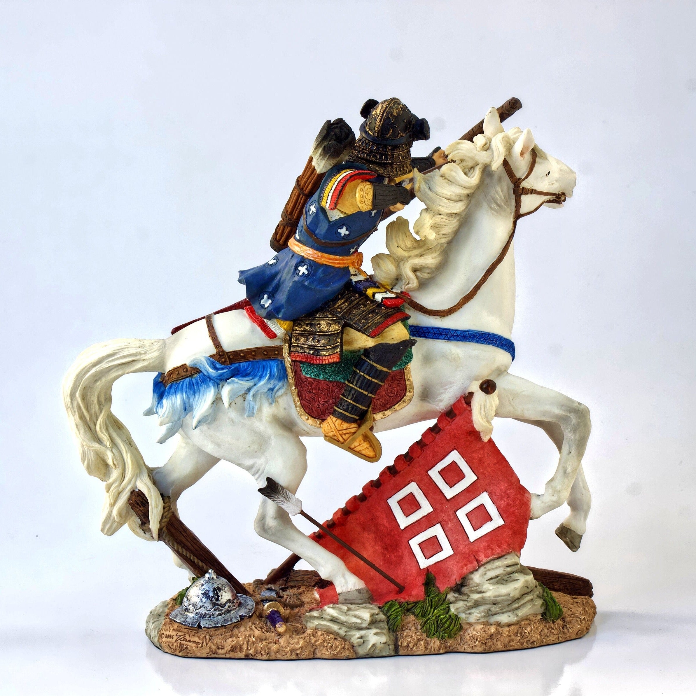 Samurai Archer on Horse Statue: Veronese Design Cold Cast Resin