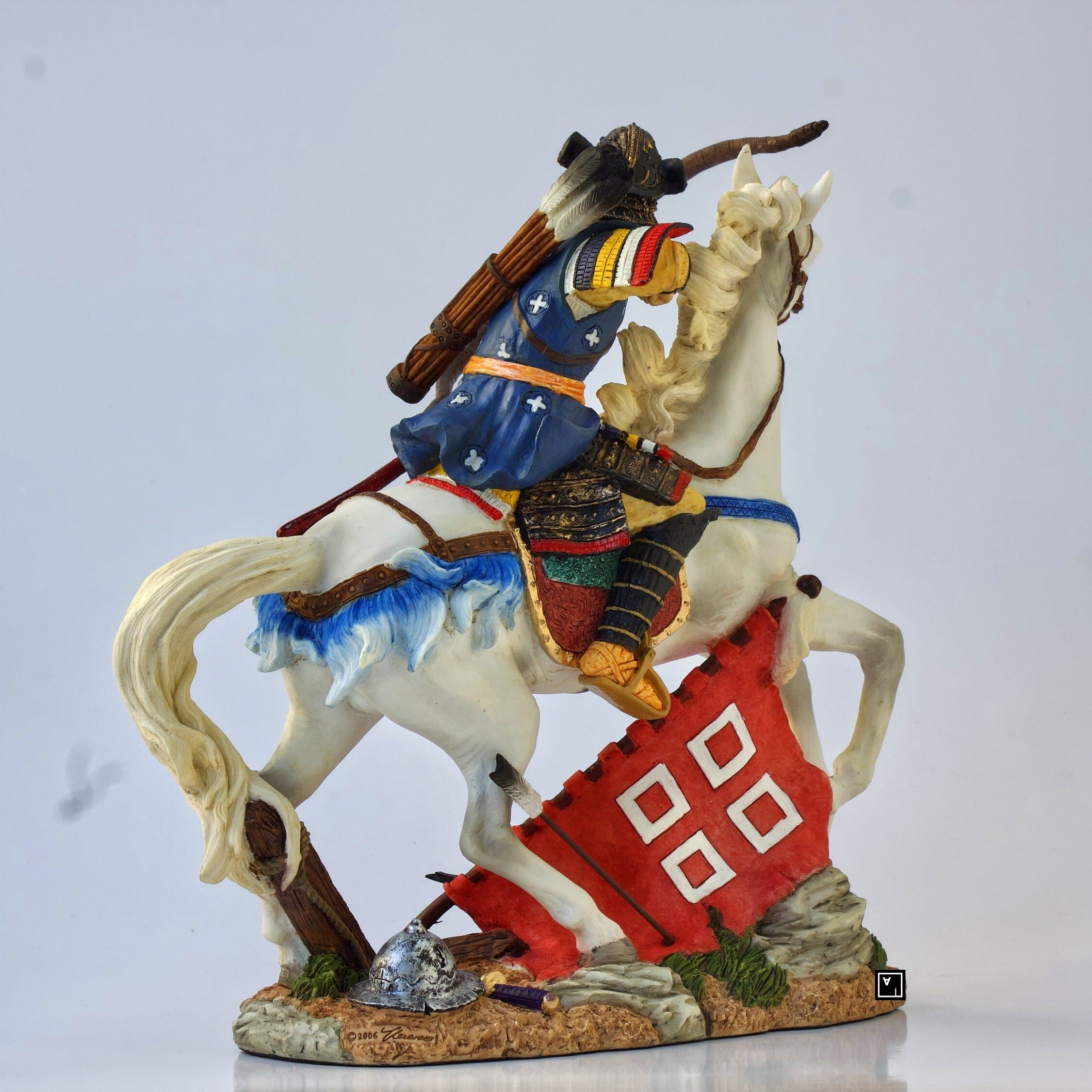 Samurai Archer on Horse Statue: Veronese Design Cold Cast Resin