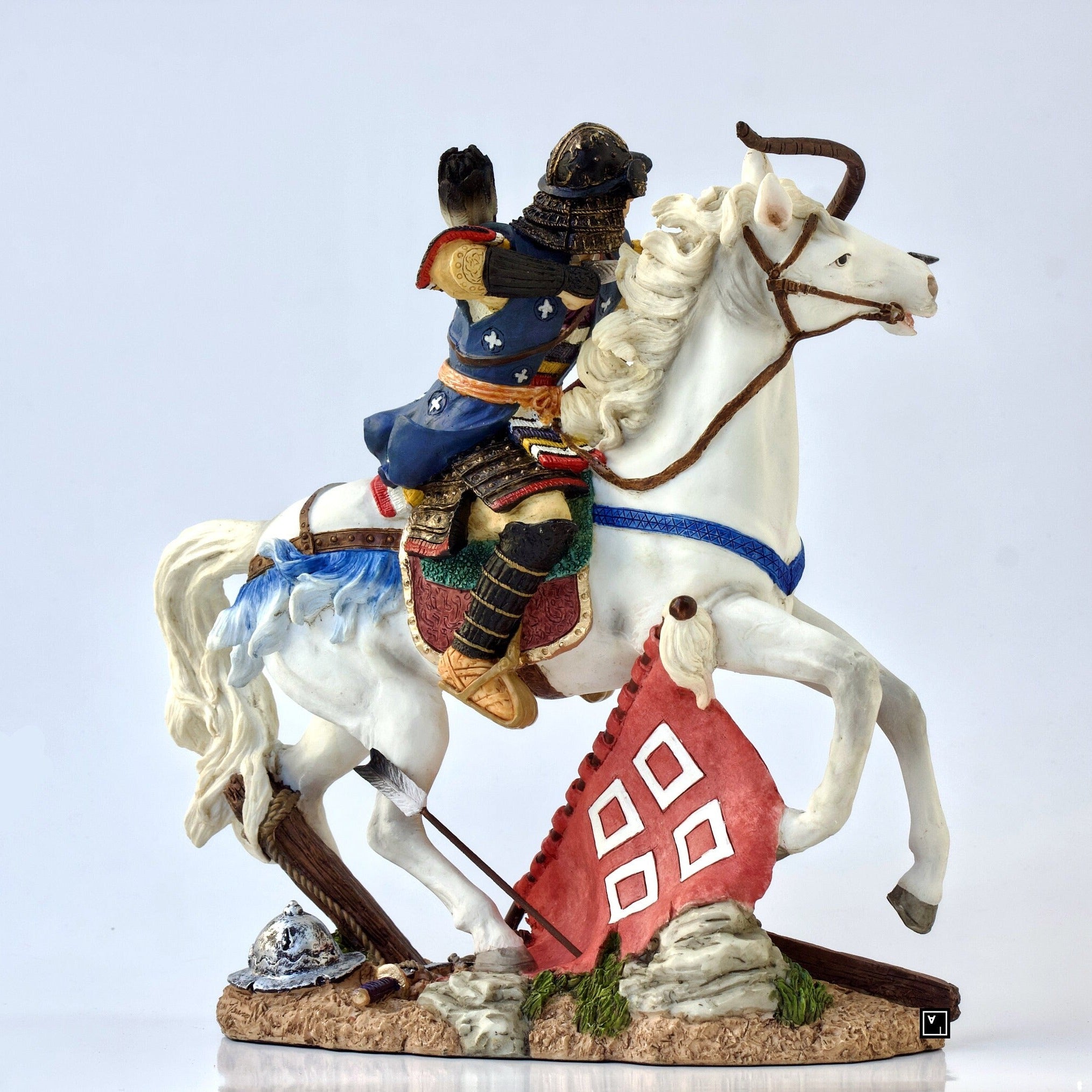 Samurai Archer on Horse Statue: Veronese Design Cold Cast Resin