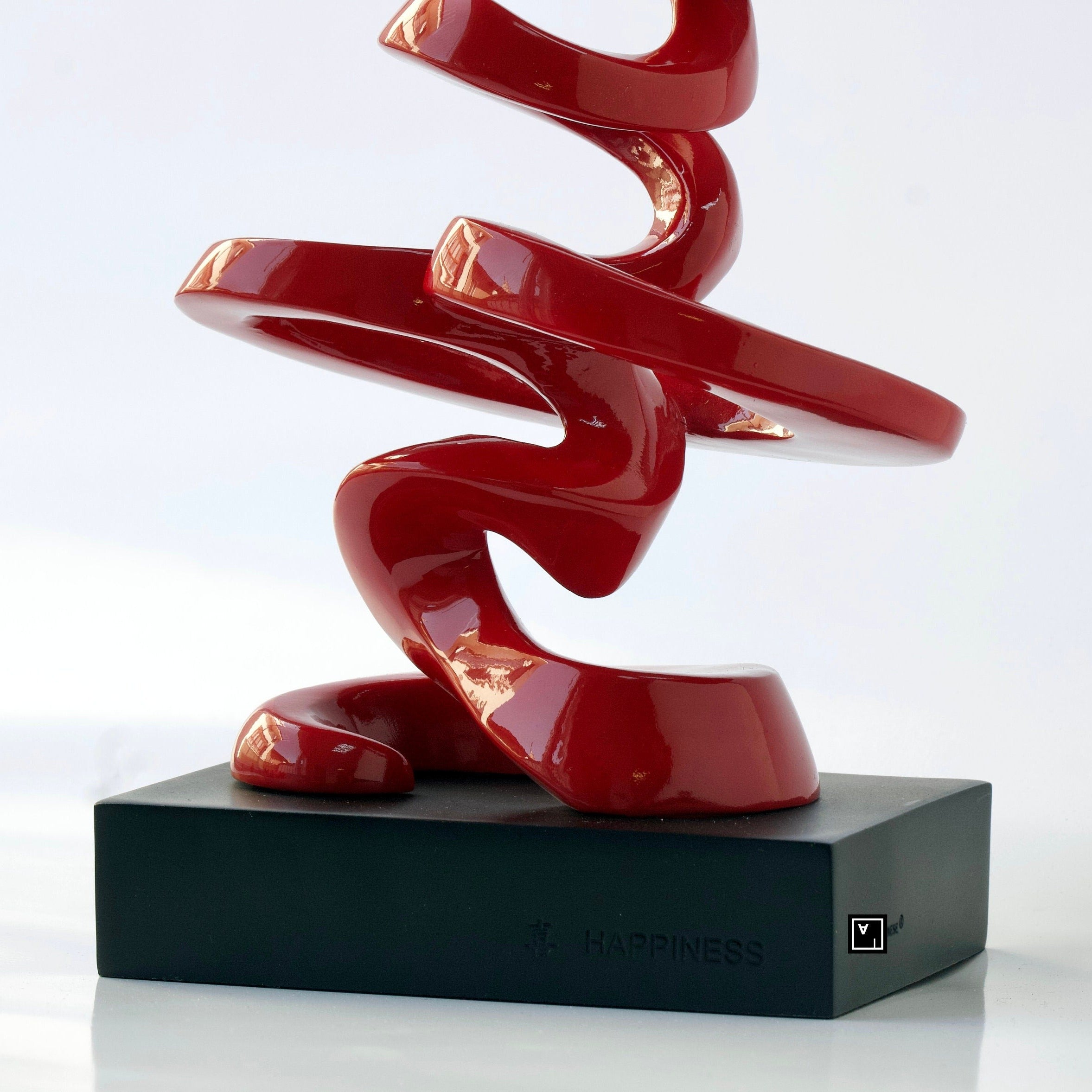 Chinese Happiness Symbol Statue: Red Resin Calligraphy Ornament