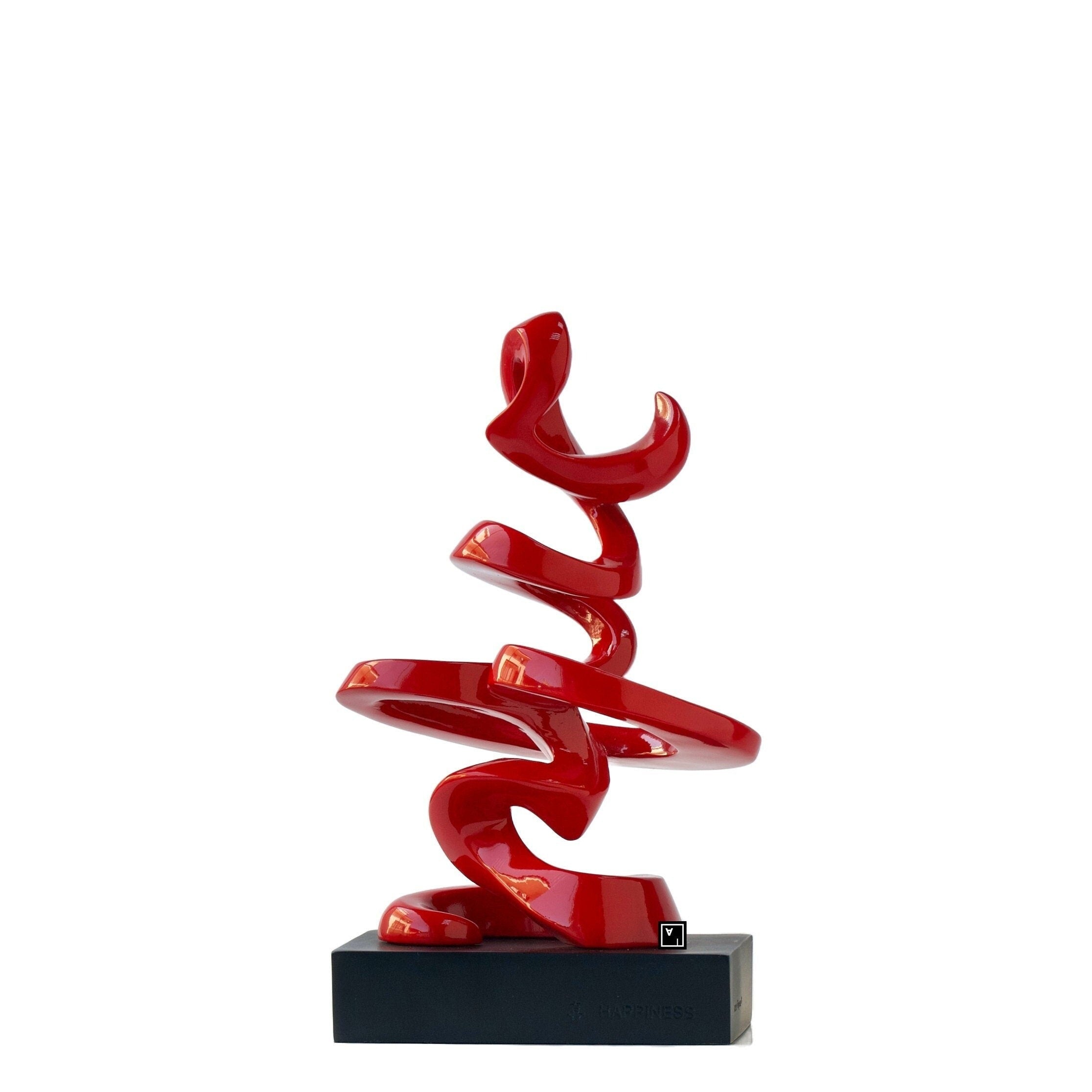 Chinese Happiness Symbol Statue: Red Resin Calligraphy Ornament