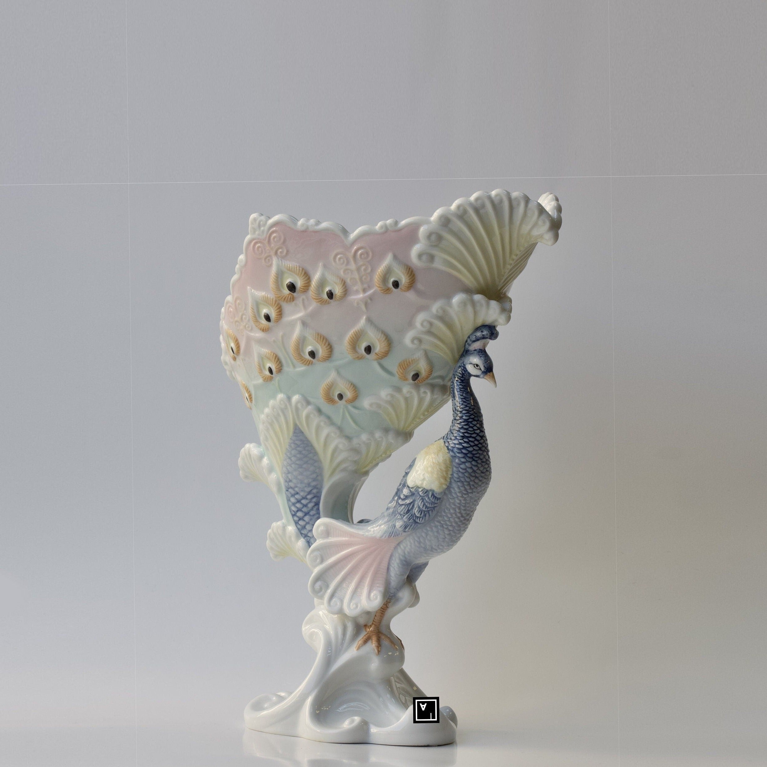 Fine Porcelain Peacock Bowl. Peacock Ornaments.