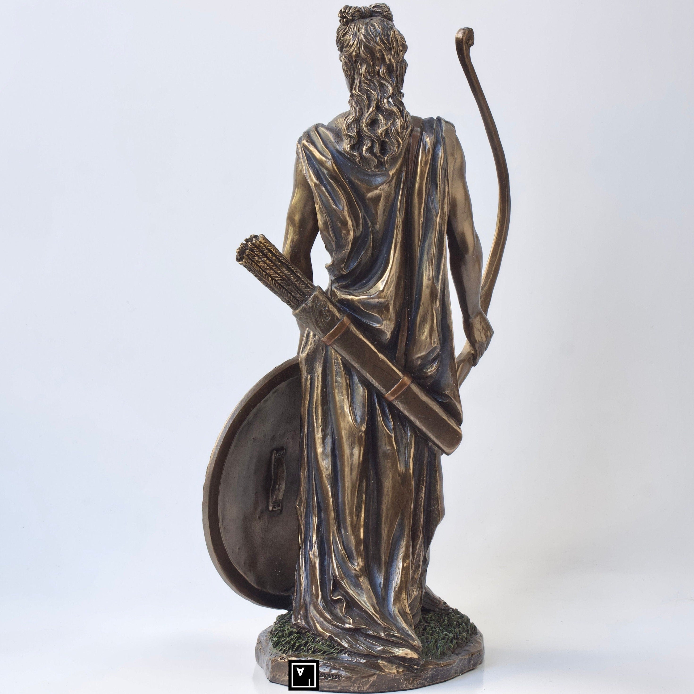 Apollo Roman Greek God with Shield and Bow Bronzed Statue Figurine