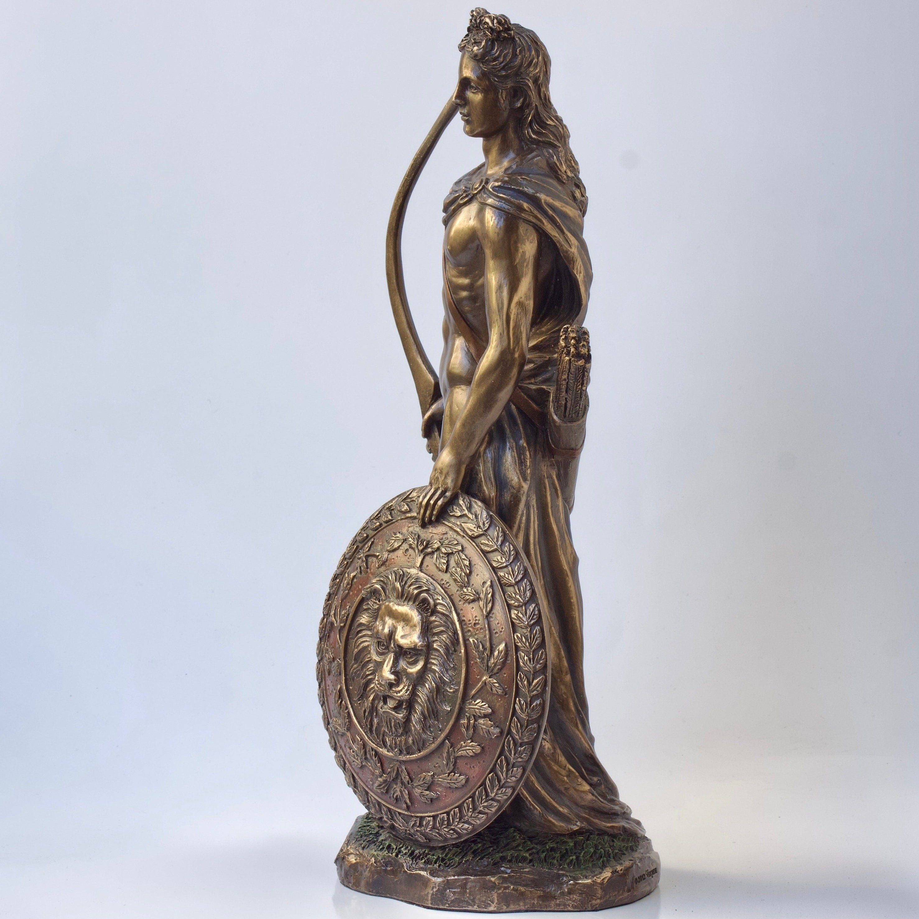 Apollo Roman Greek God with Shield and Bow Bronzed Statue Figurine