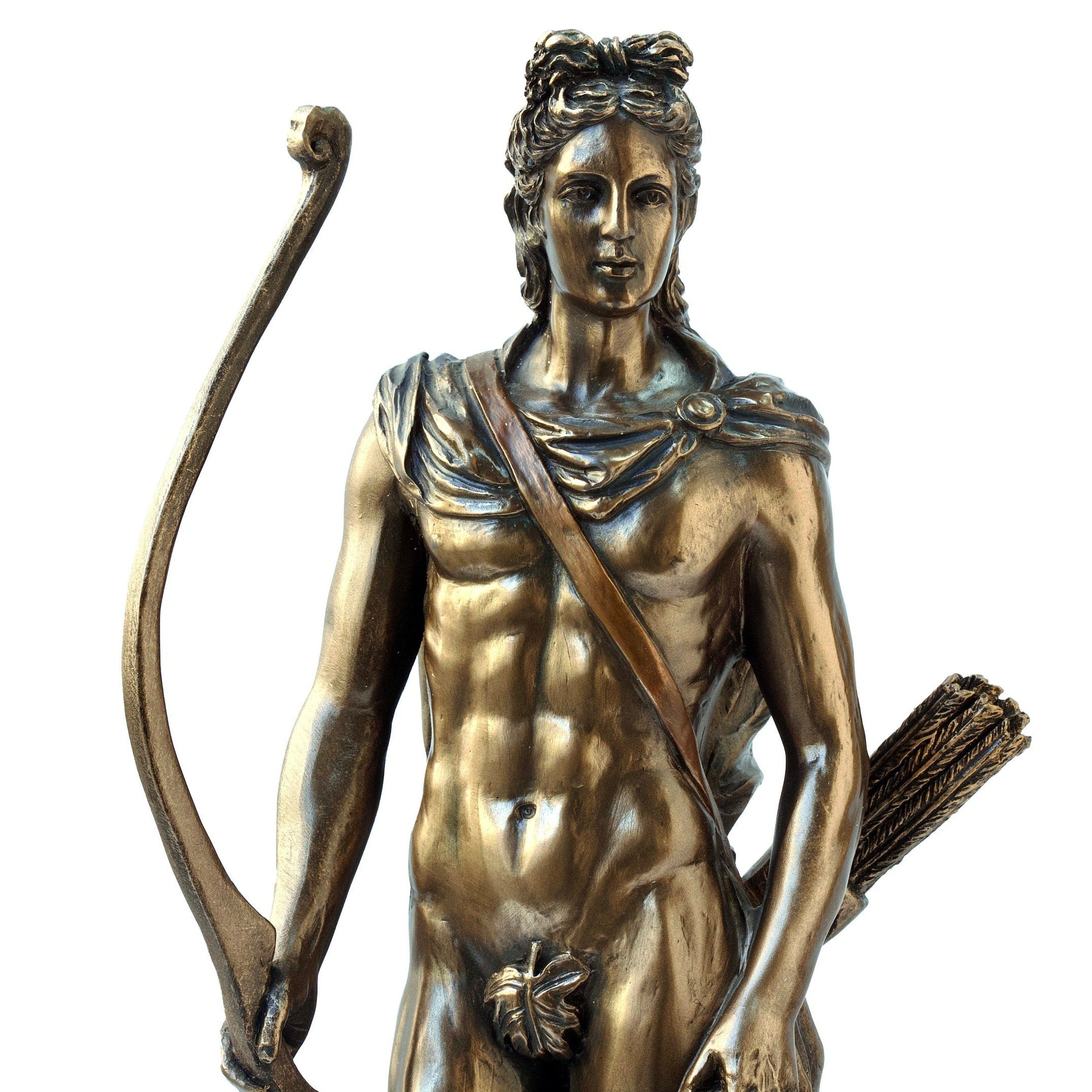 Apollo Roman Greek God with Shield and Bow Bronzed Statue Figurine