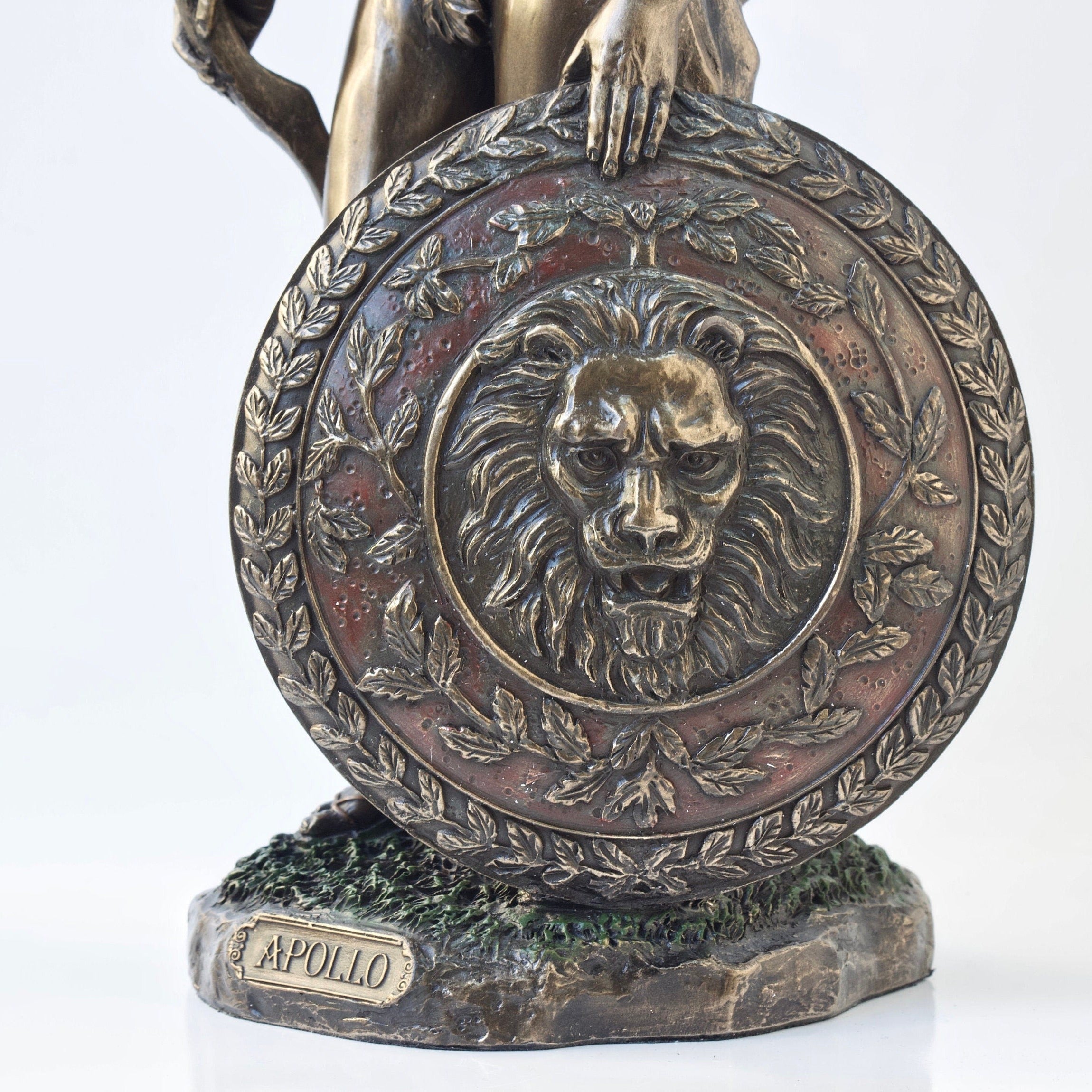 Apollo Roman Greek God with Shield and Bow Bronzed Statue Figurine