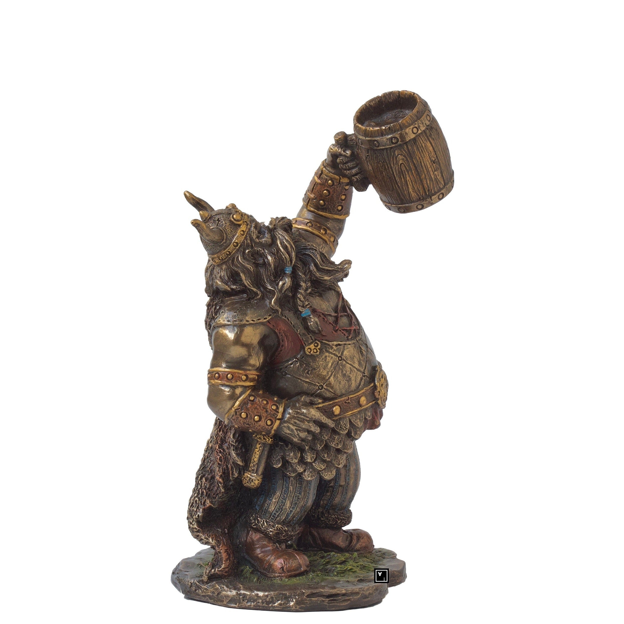 Cold Cast Bronze Viking Drinking Beer Statue - Handmade