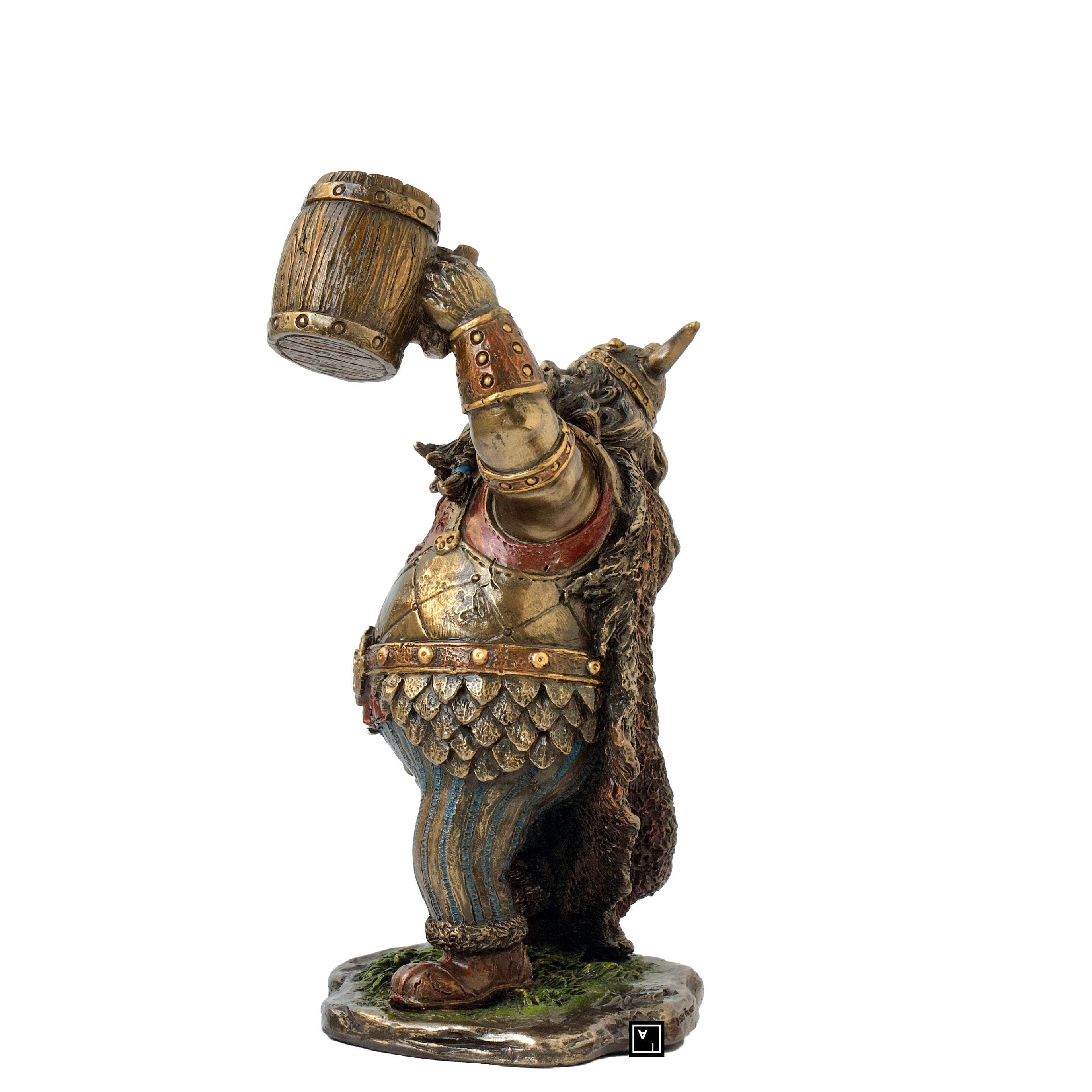 Cold Cast Bronze Viking Drinking Beer Statue - Handmade