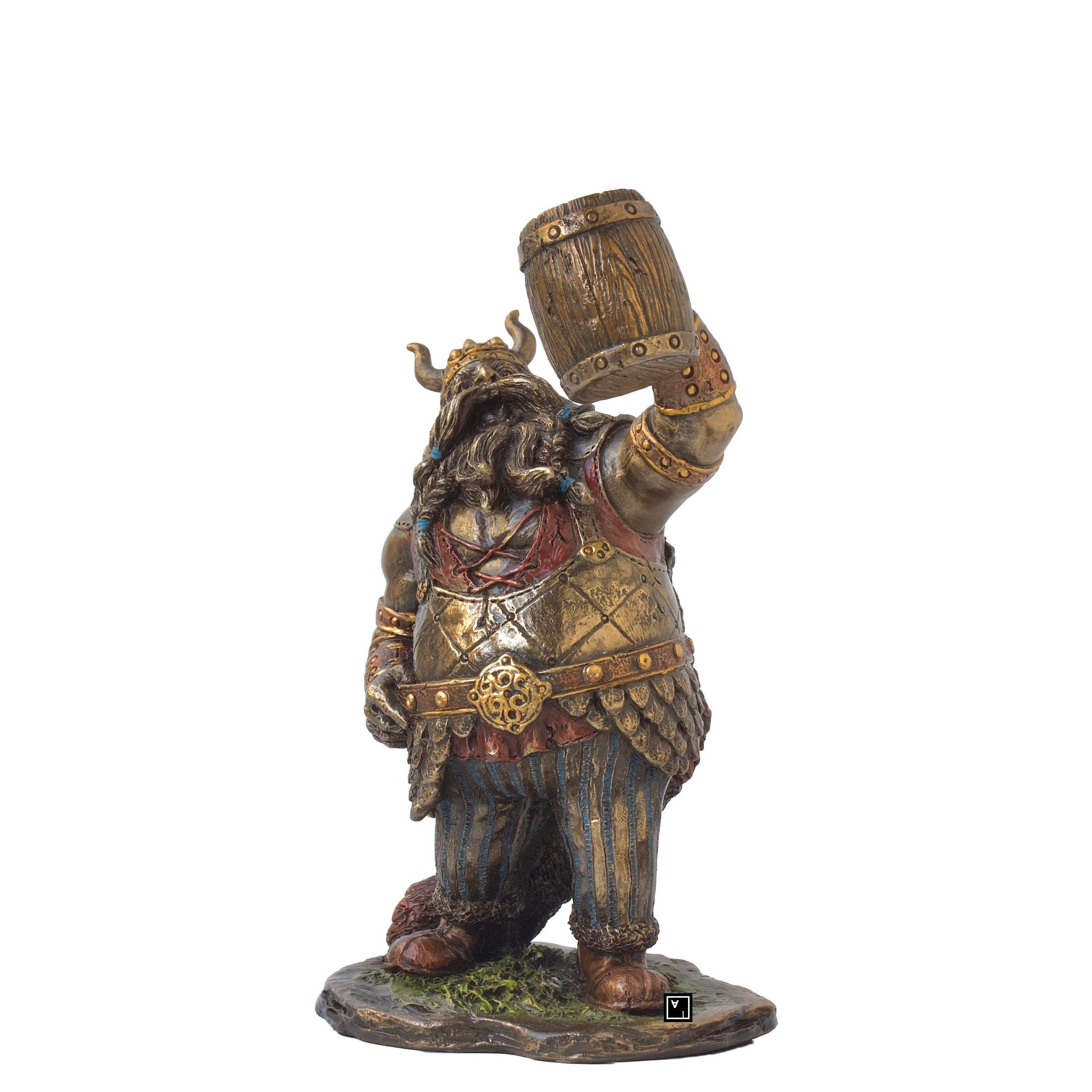 Cold Cast Bronze Viking Drinking Beer Statue - Handmade
