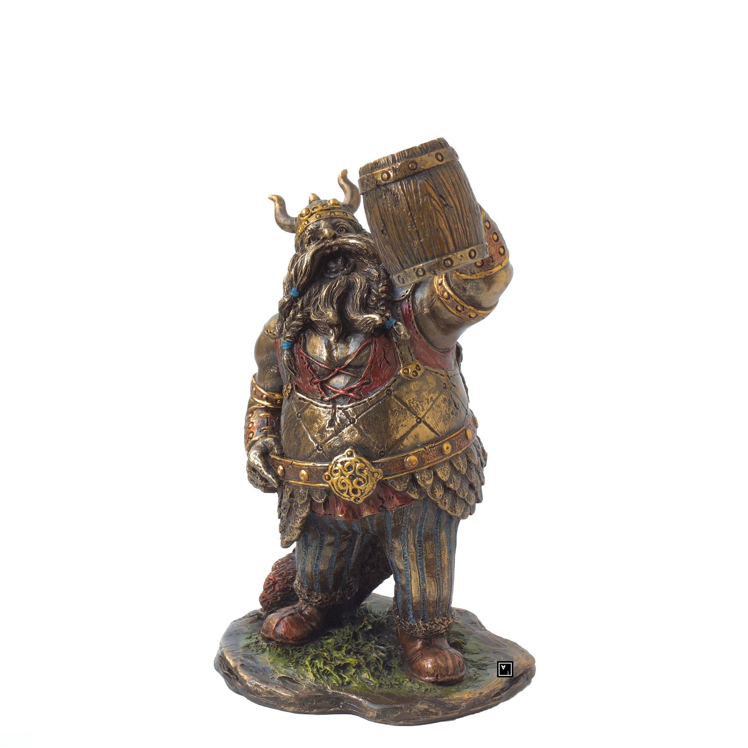 Cold Cast Bronze Viking Drinking Beer Statue - Handmade