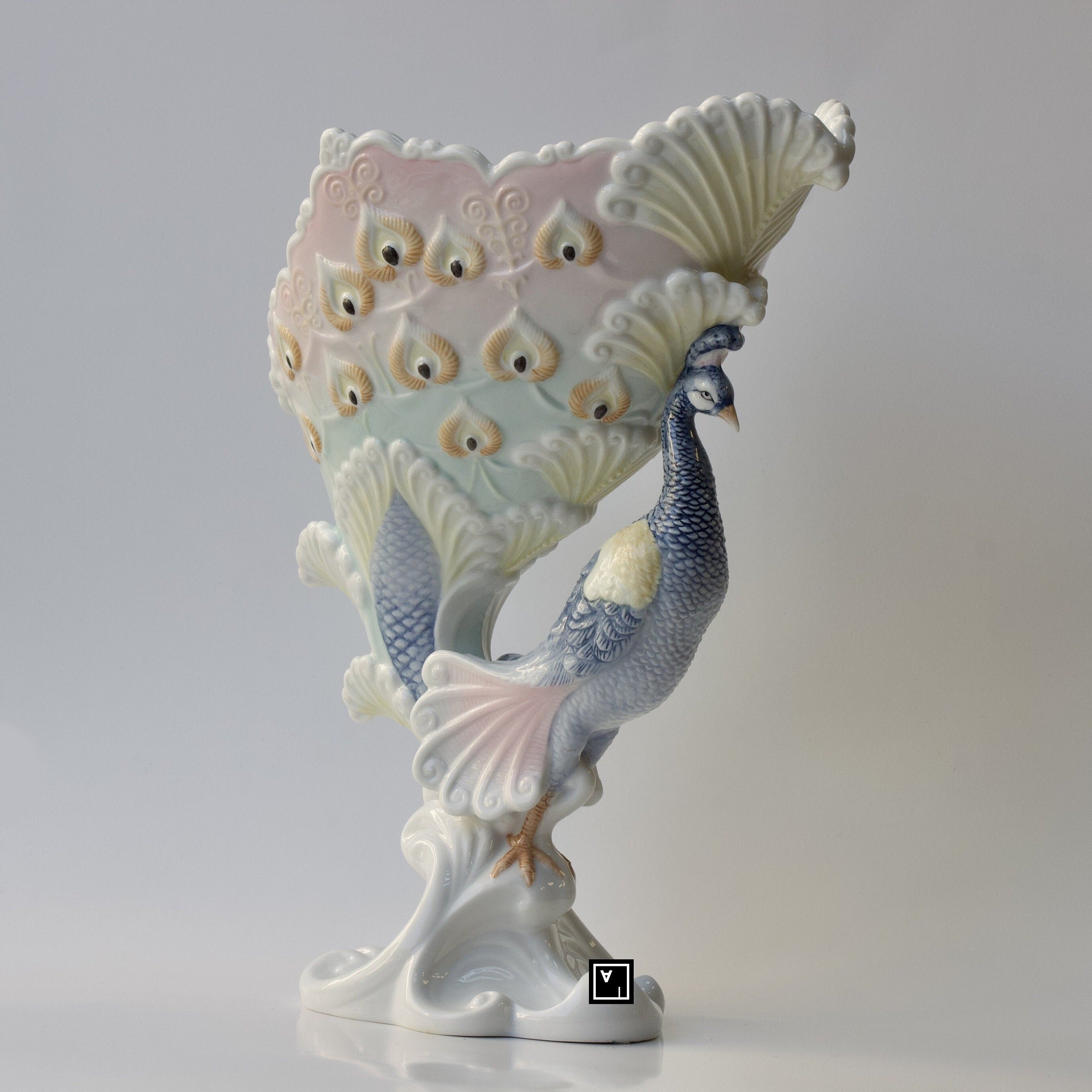 Fine Porcelain Peacock Bowl. Peacock Ornaments.