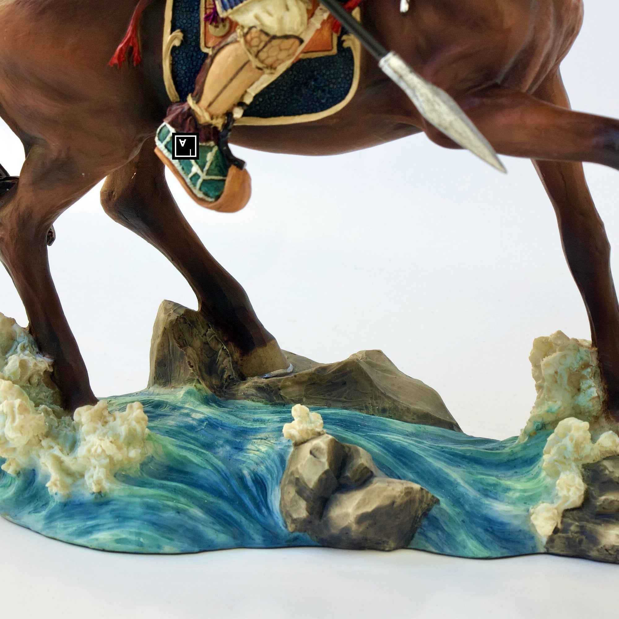 Samurai Horse Rider Statue: Sengoku Period Cavalry Spear, Hand Painted Resin