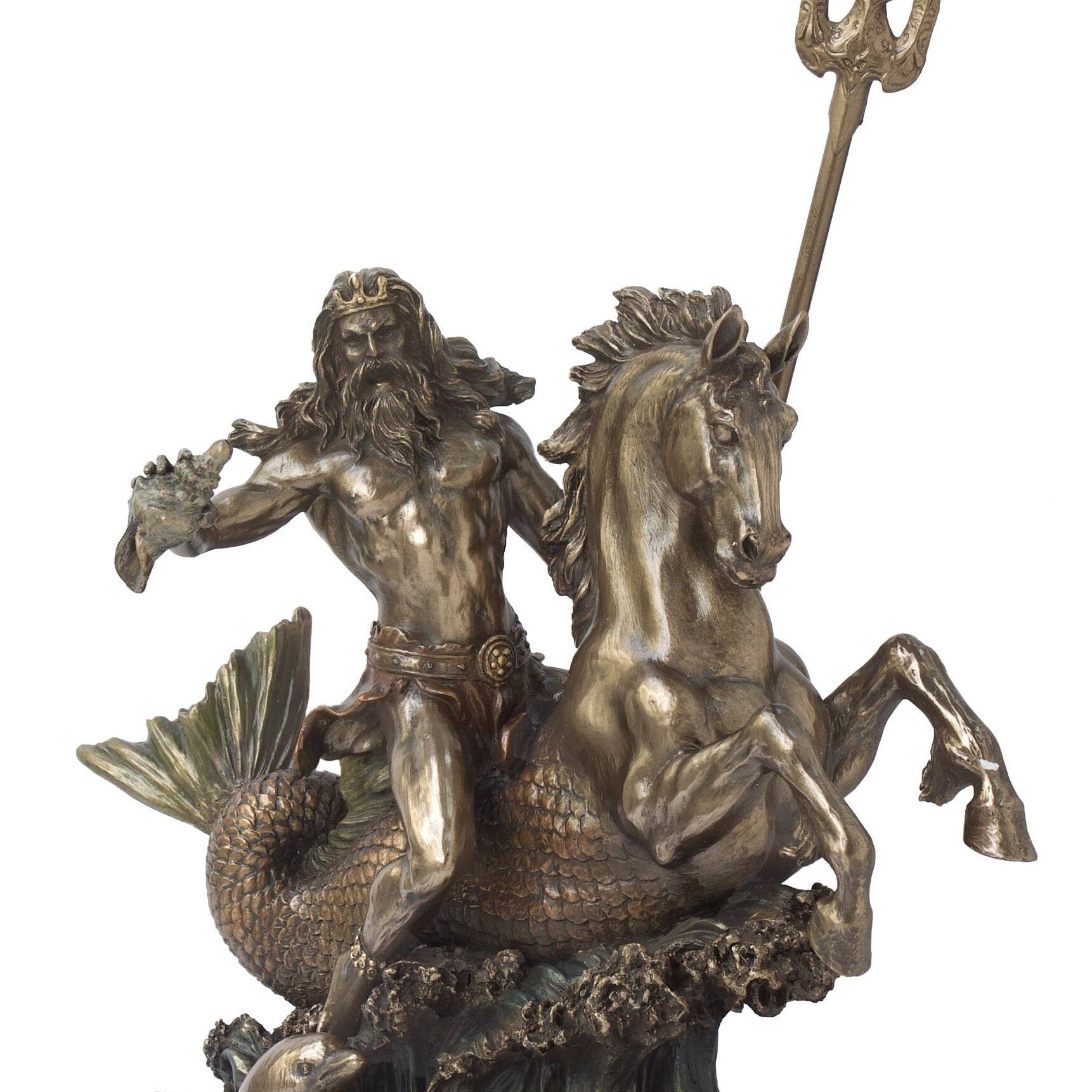 Poseidon with Trident riding a Hippocampus Statue