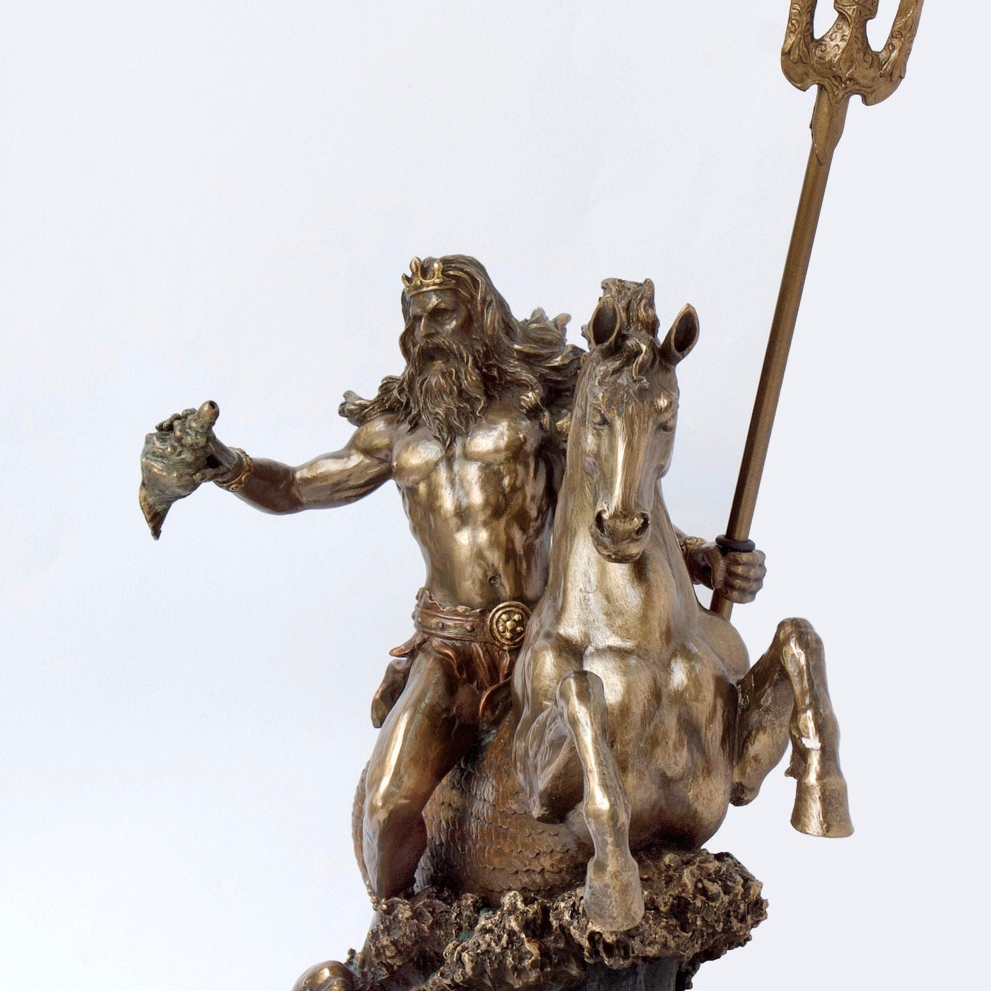 Poseidon with Trident riding a Hippocampus Statue