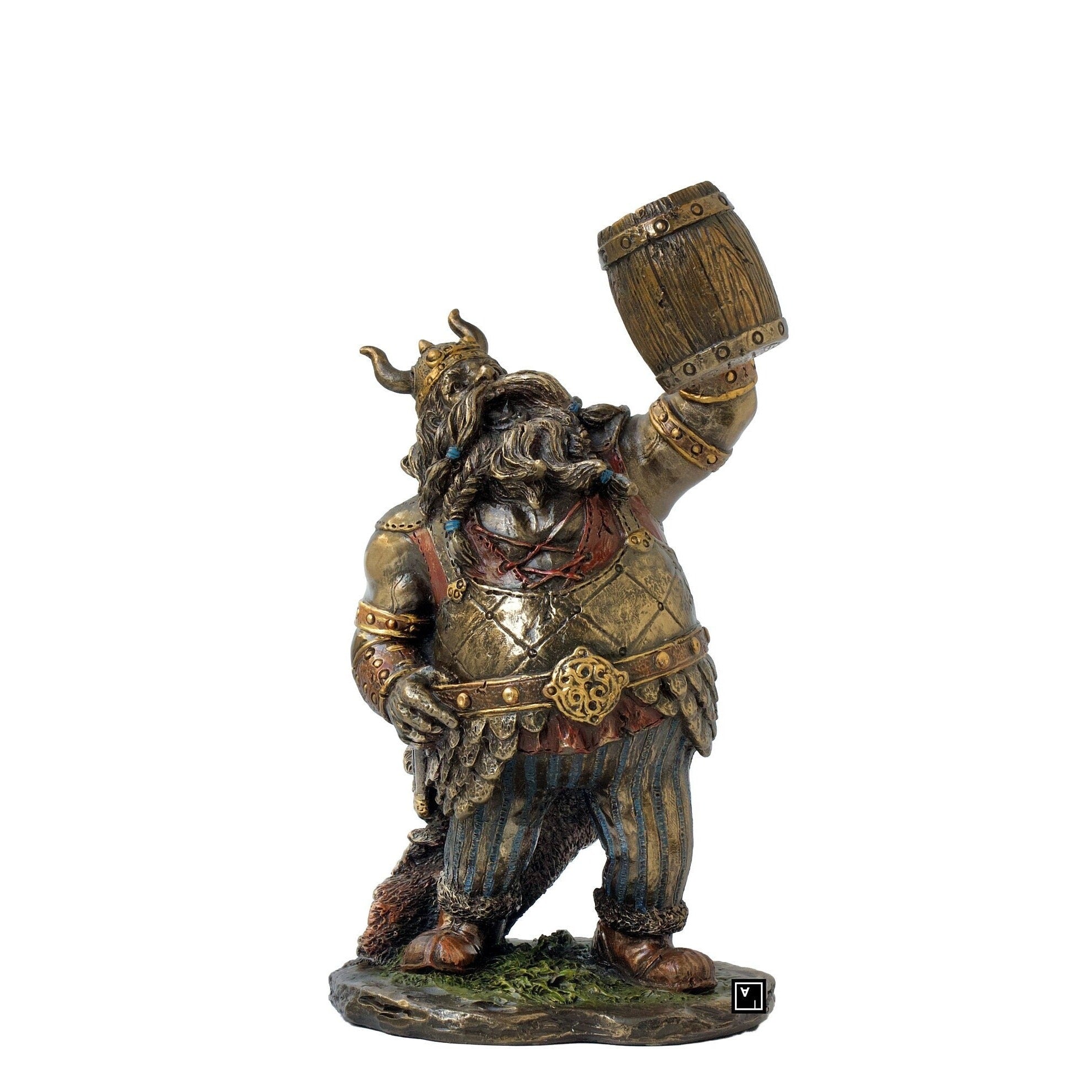 Cold Cast Bronze Viking Drinking Beer Statue - Handmade