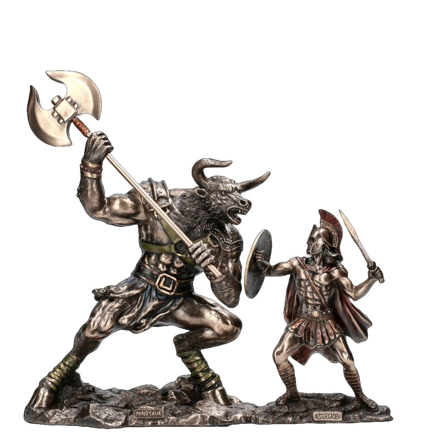 Theseus vs Minotaur Statue: Cold Cast Bronze Greek Mythology Sculpture
