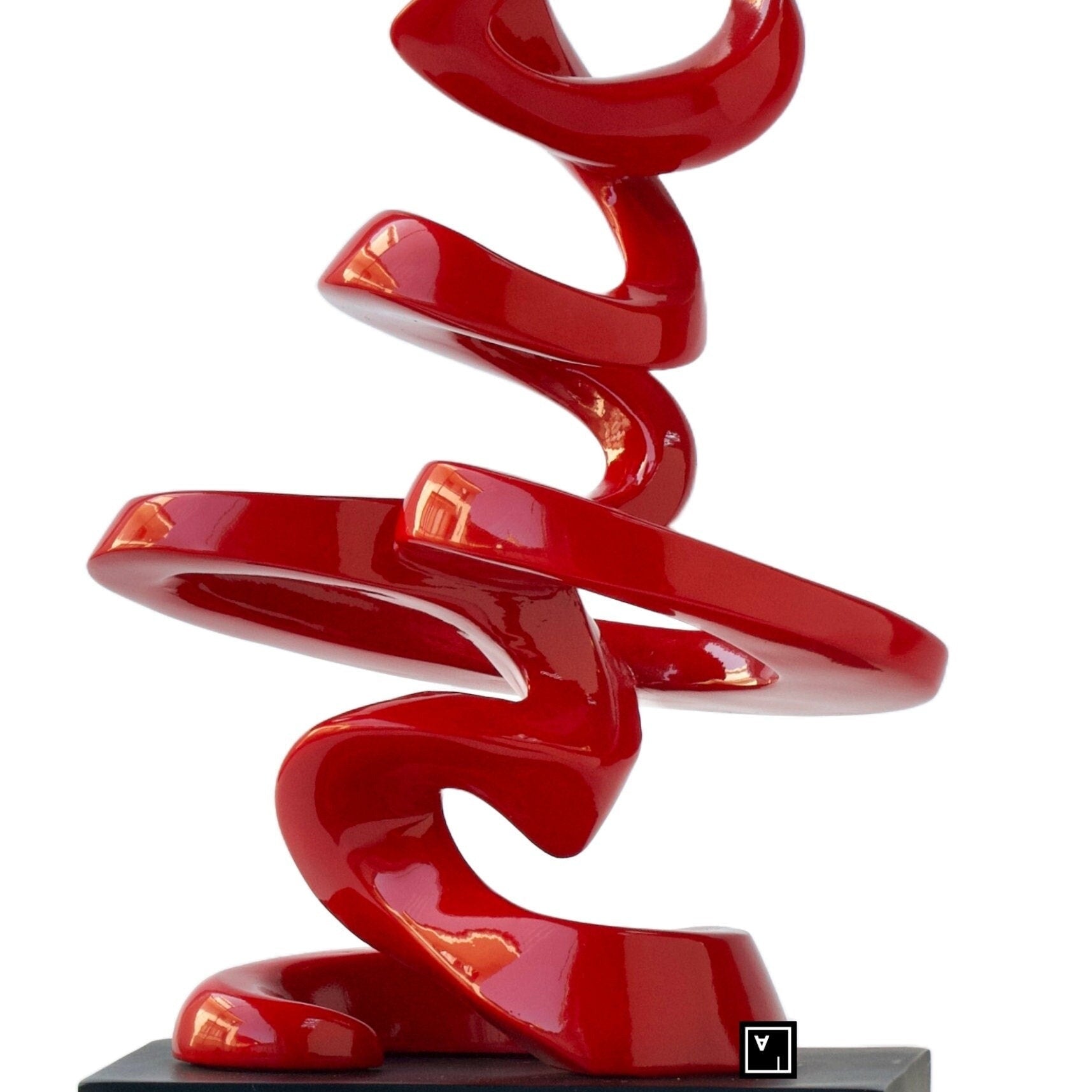 Chinese Happiness Symbol Statue: Red Resin Calligraphy Ornament