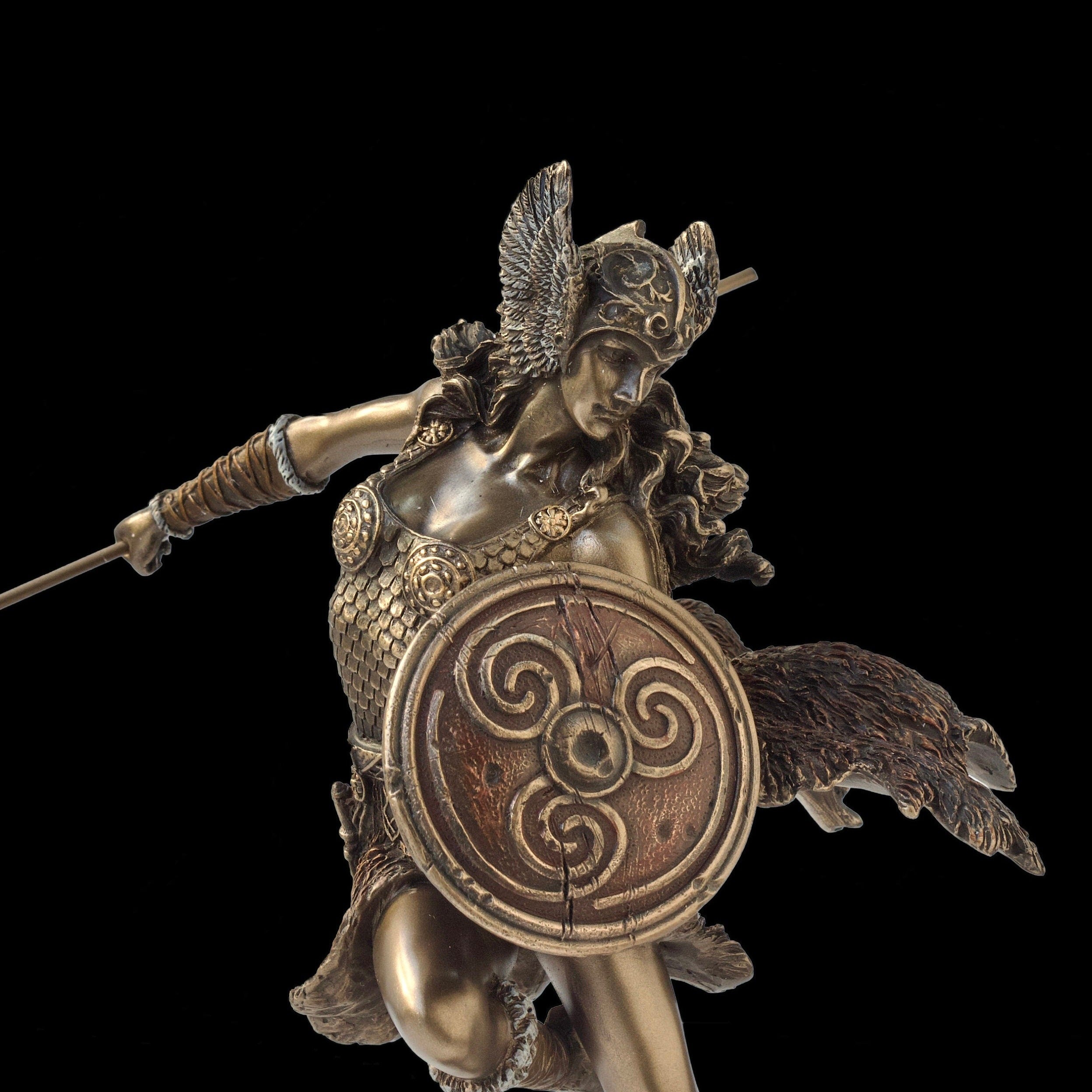Bronzed Valkyrie Statue: Nordic Norse Goddess Figurine