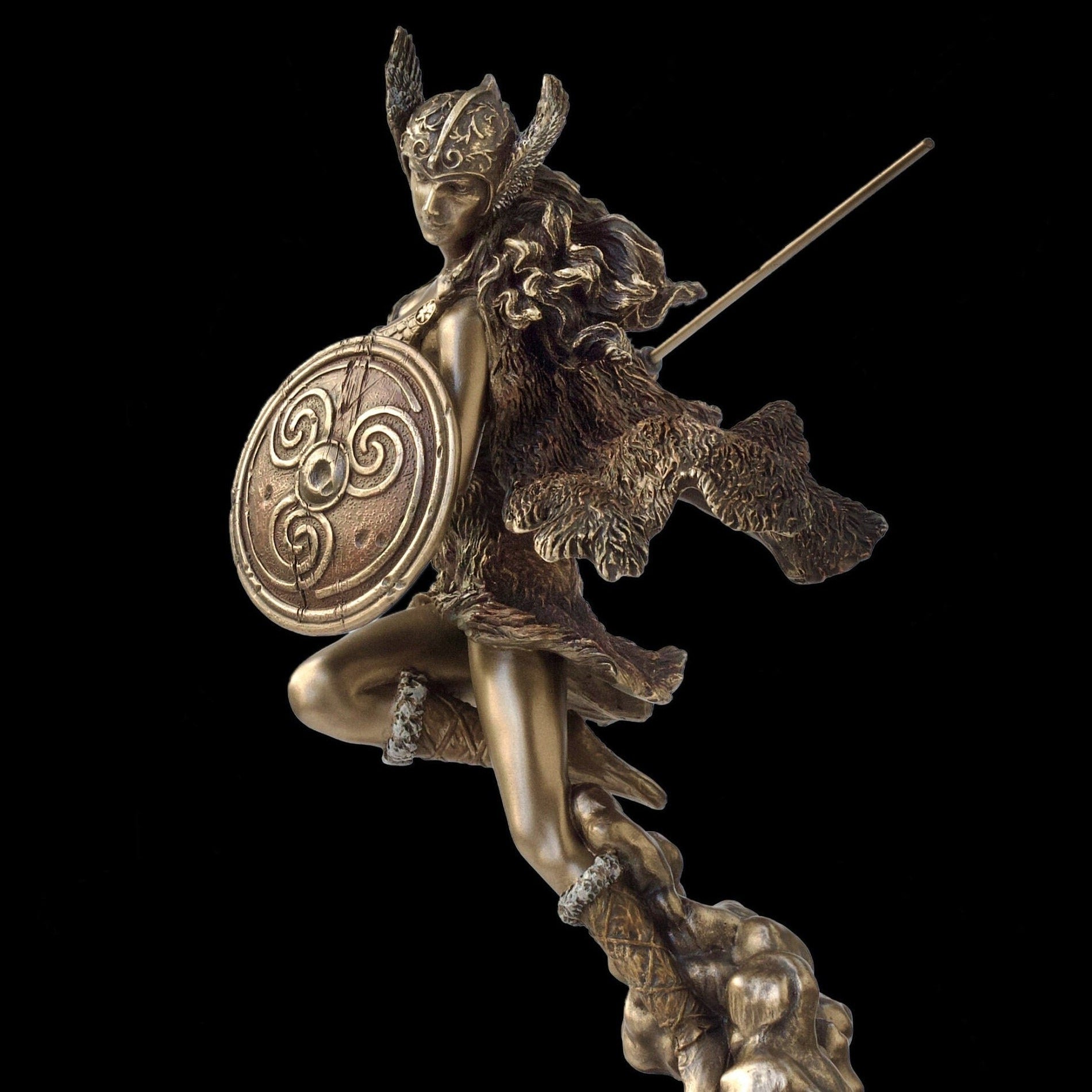 Bronzed Valkyrie Statue: Nordic Norse Goddess Figurine