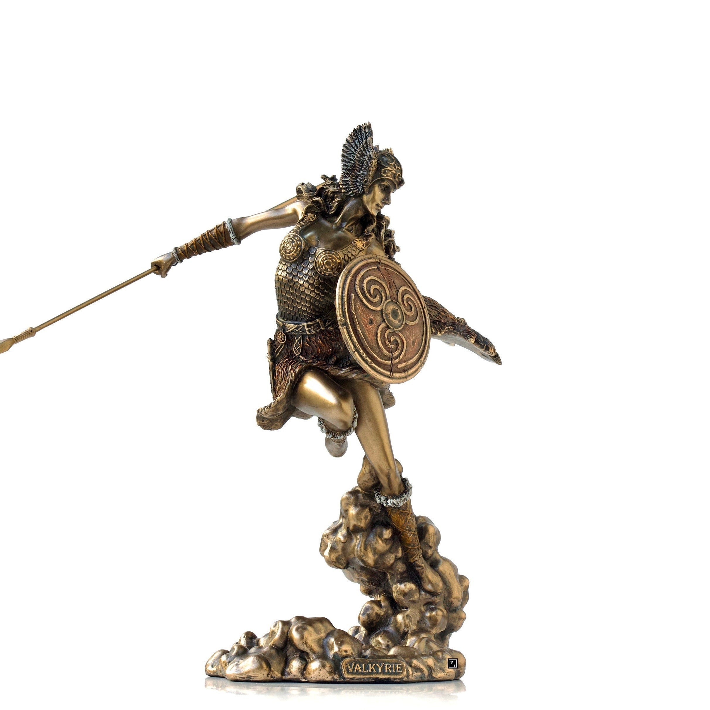 Bronzed Valkyrie Statue: Nordic Norse Goddess Figurine