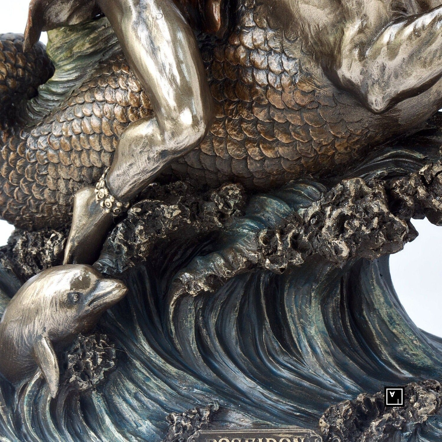 Poseidon with Trident riding a Hippocampus Statue