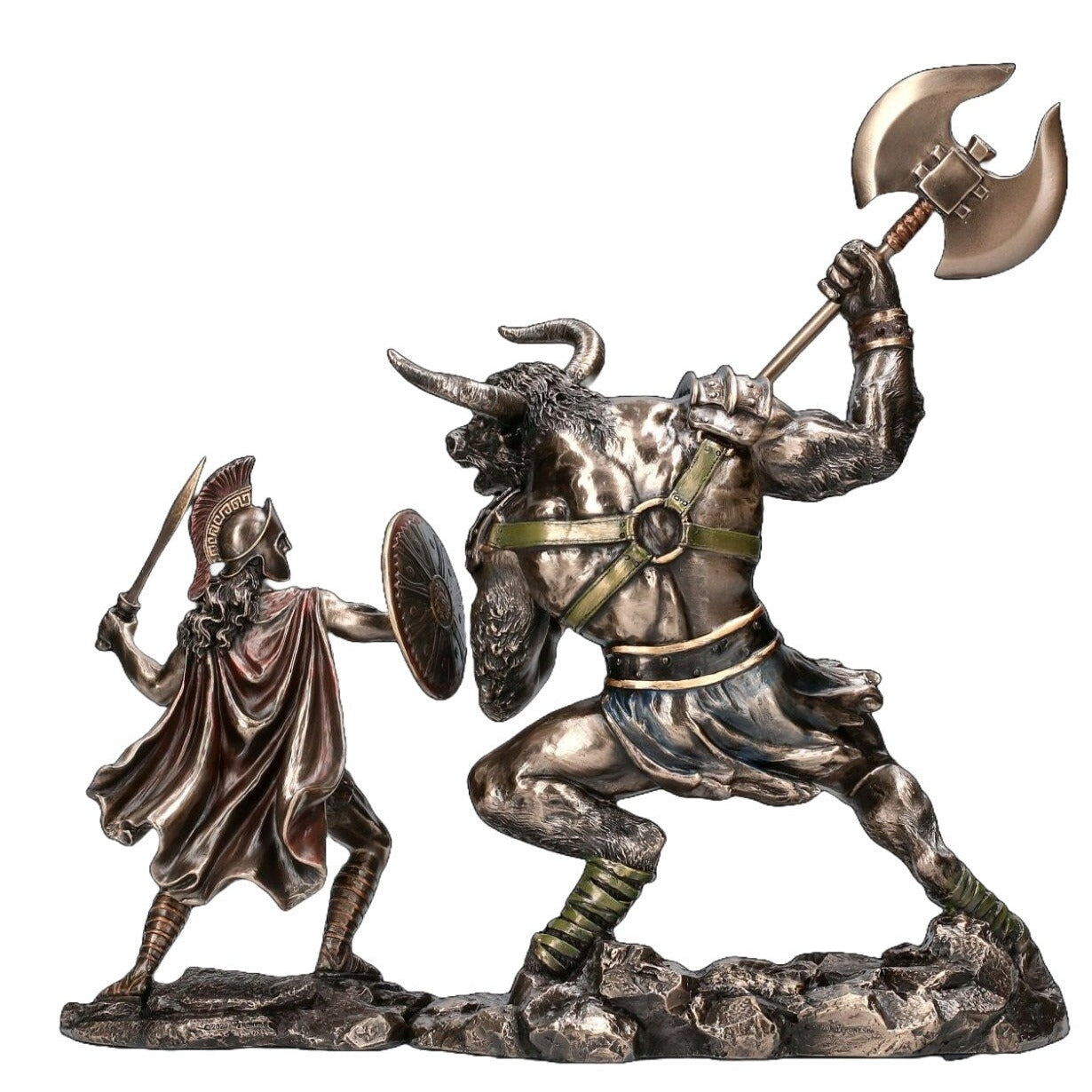 Theseus vs Minotaur Statue: Cold Cast Bronze Greek Mythology Sculpture