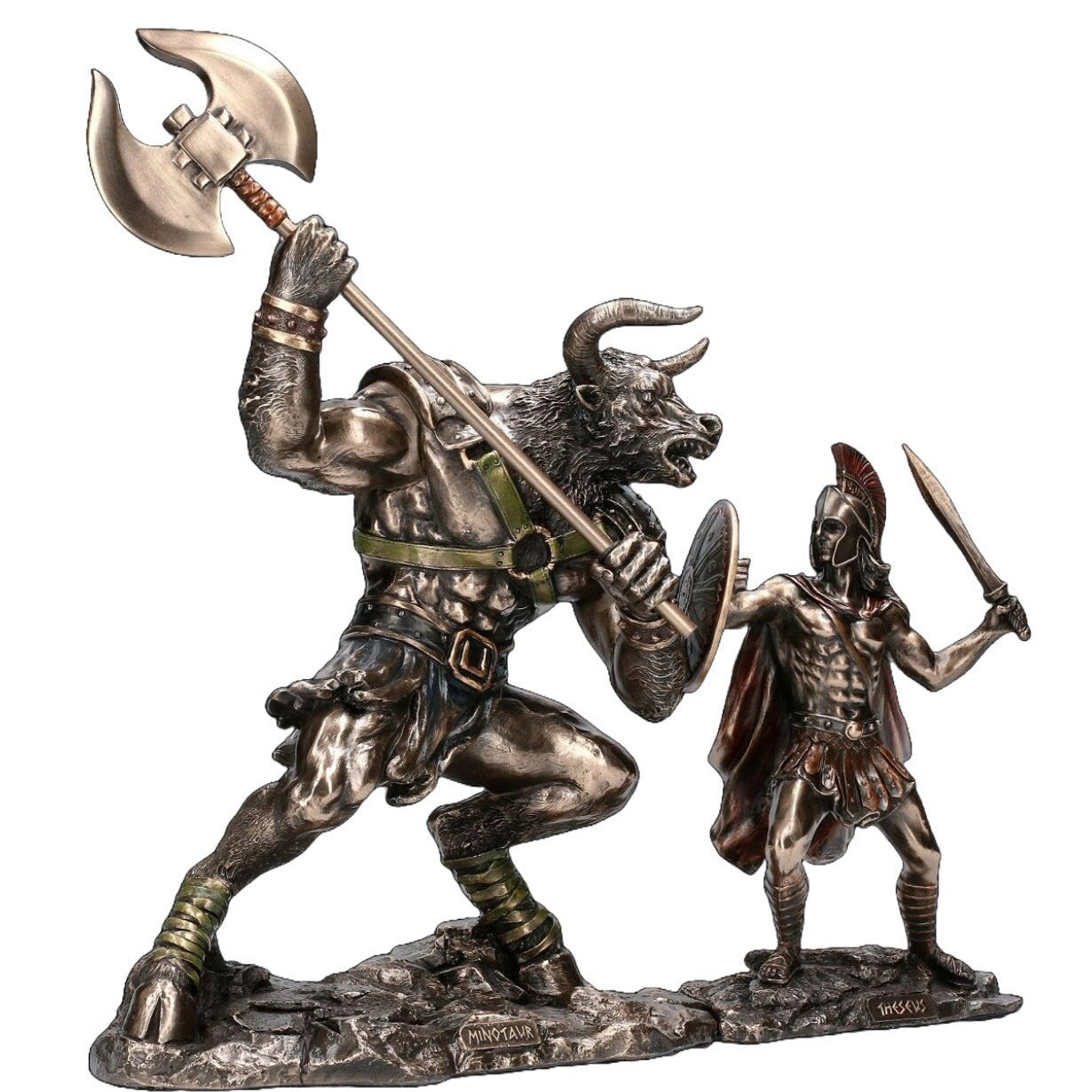 Theseus vs Minotaur Statue: Cold Cast Bronze Greek Mythology Sculpture