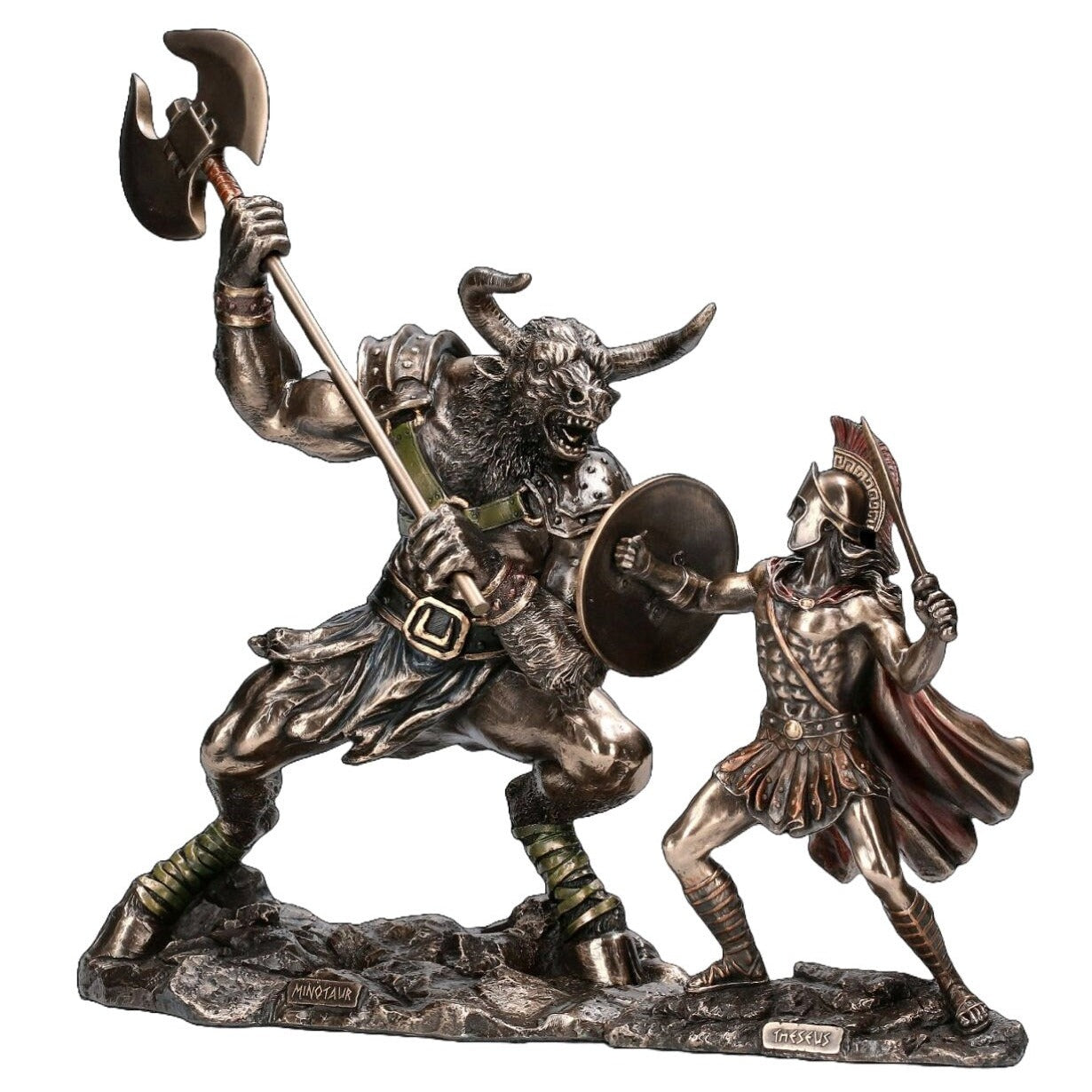 Theseus vs Minotaur Statue: Cold Cast Bronze Greek Mythology Sculpture