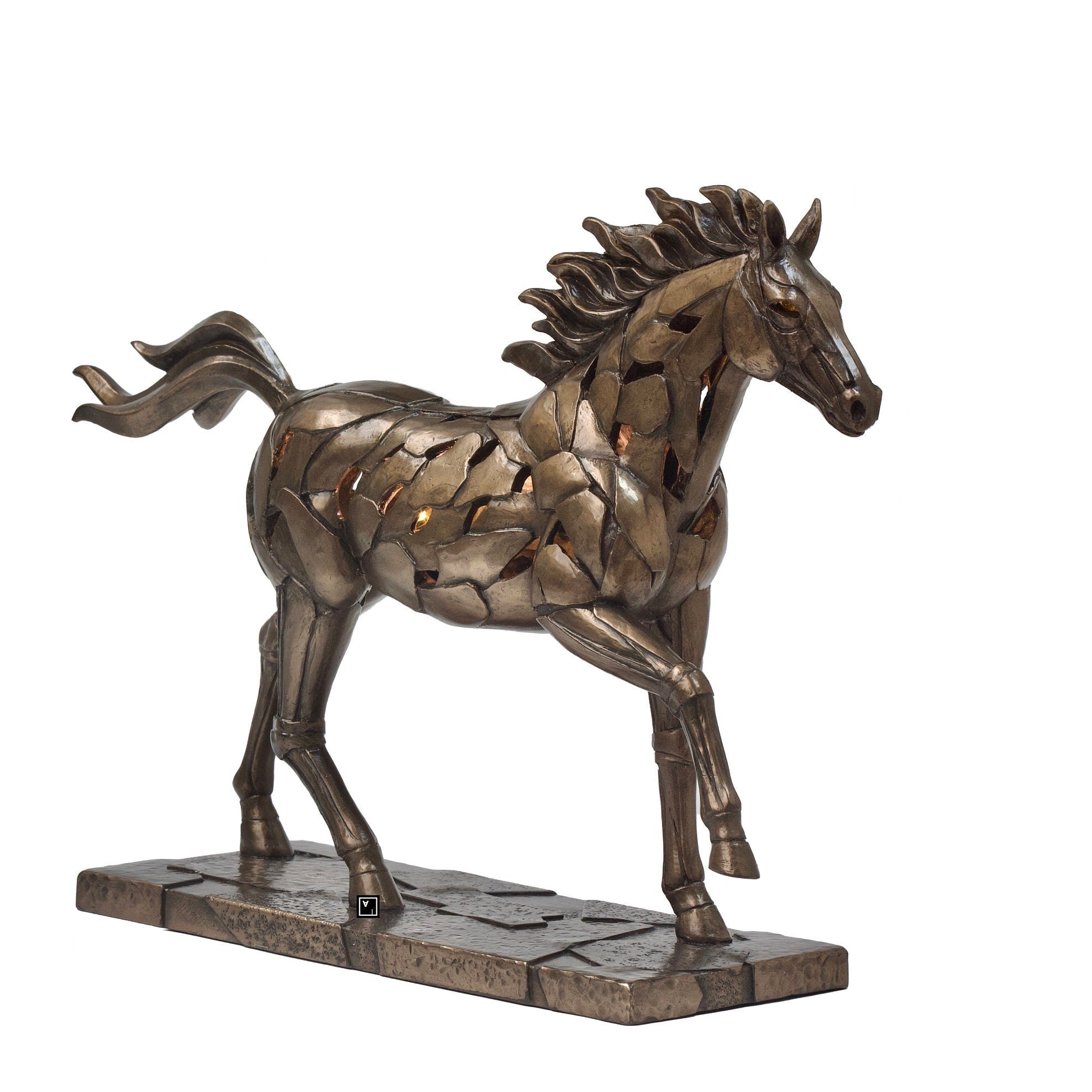 Modern Bronze Horse Sculpture with LED Light (12 Inches)