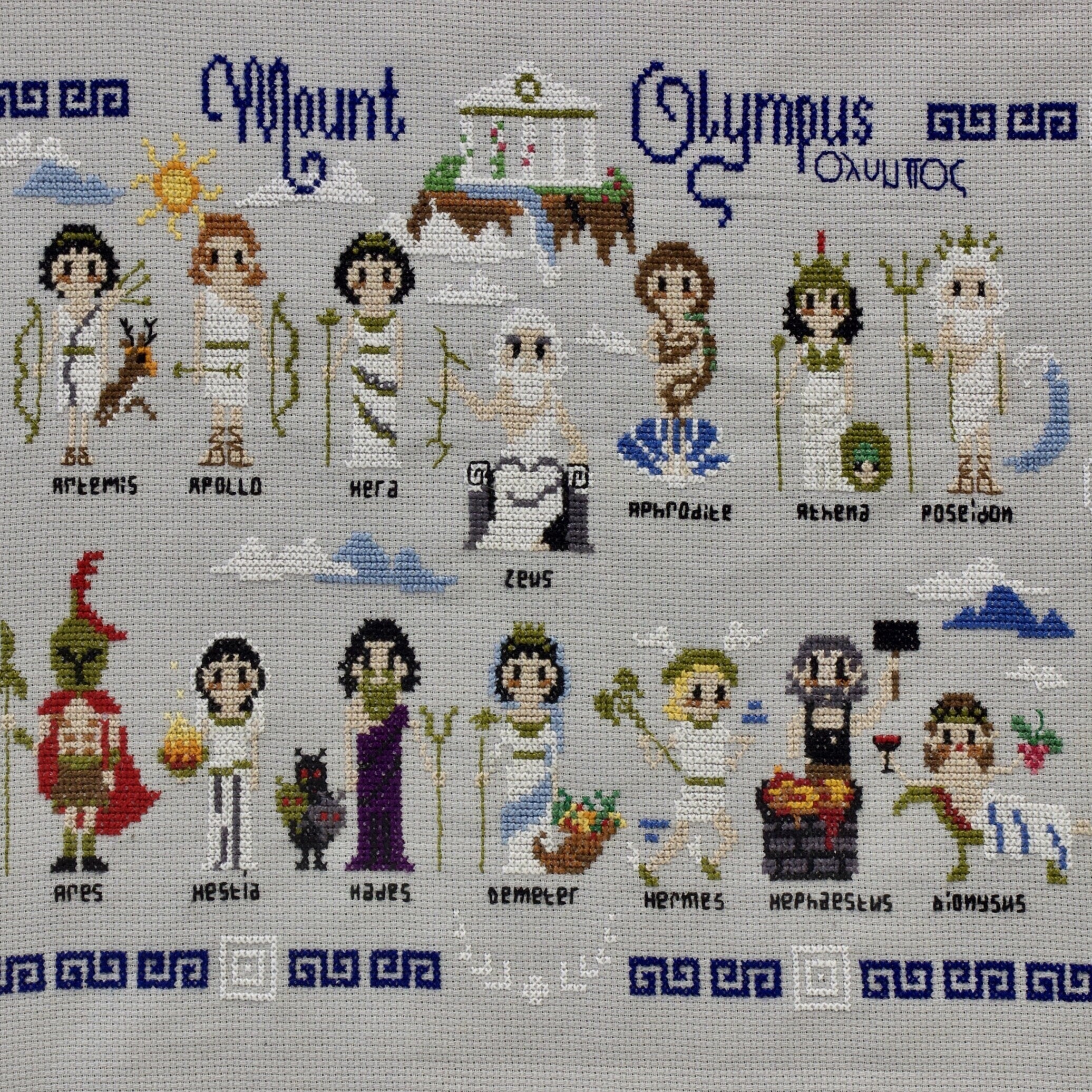 Twelve Olympians Cross-Stitch Art: Greek Mythology Pantheon