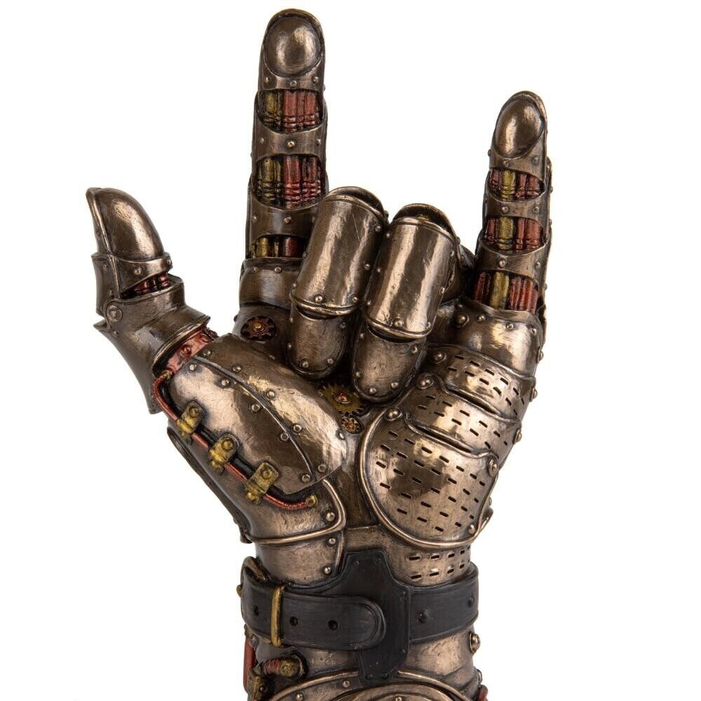 Steampunk Rock Hand Sculpture: Mechanical Gesture Statue, 10 Inches