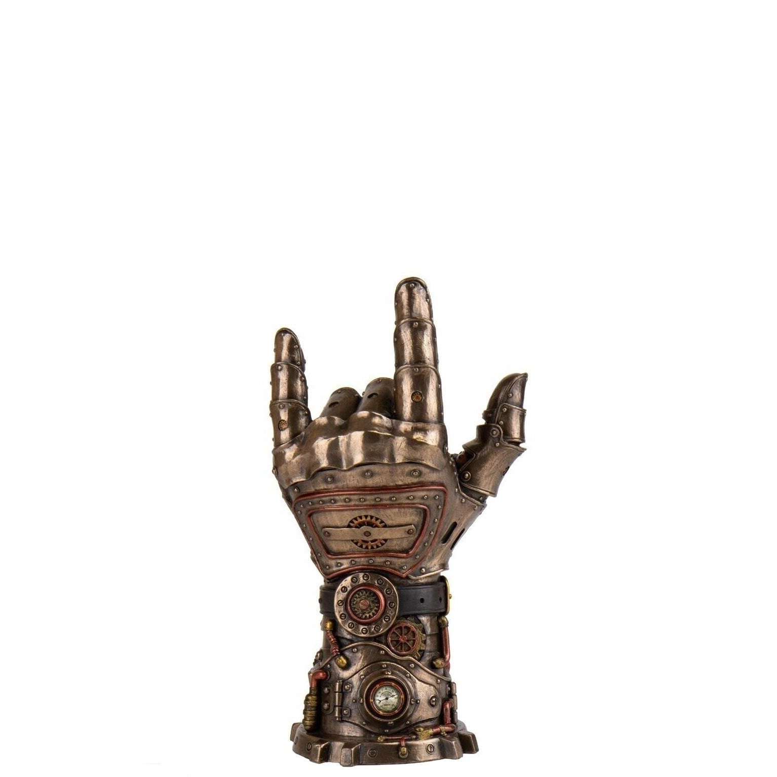 Steampunk Rock Hand Sculpture: Mechanical Gesture Statue, 10 Inches