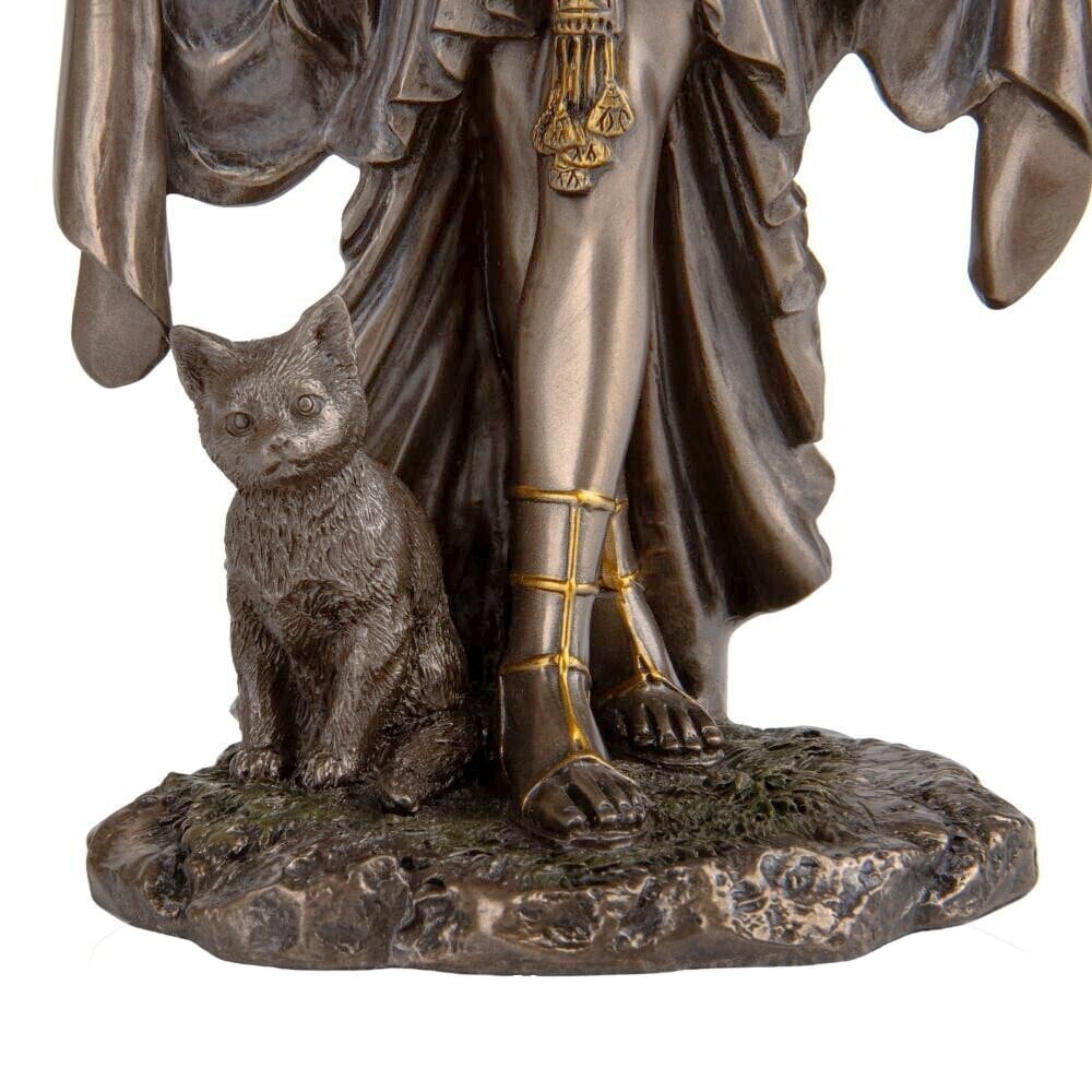 Egyptian Bastet Statue with Ankh, Cat Goddess Figurine