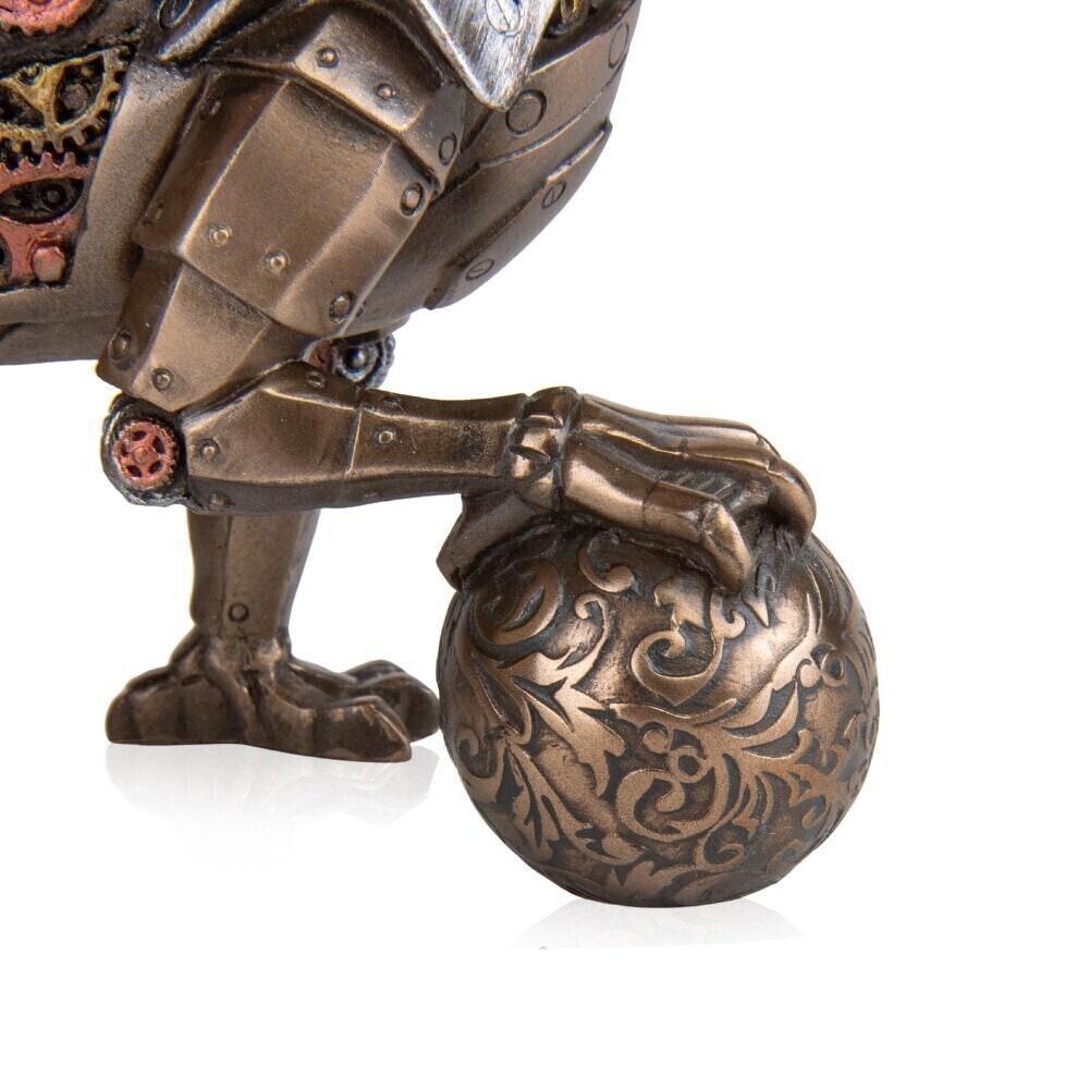 Steampunk Dragon Statue: Bronzed Orb Sculpture