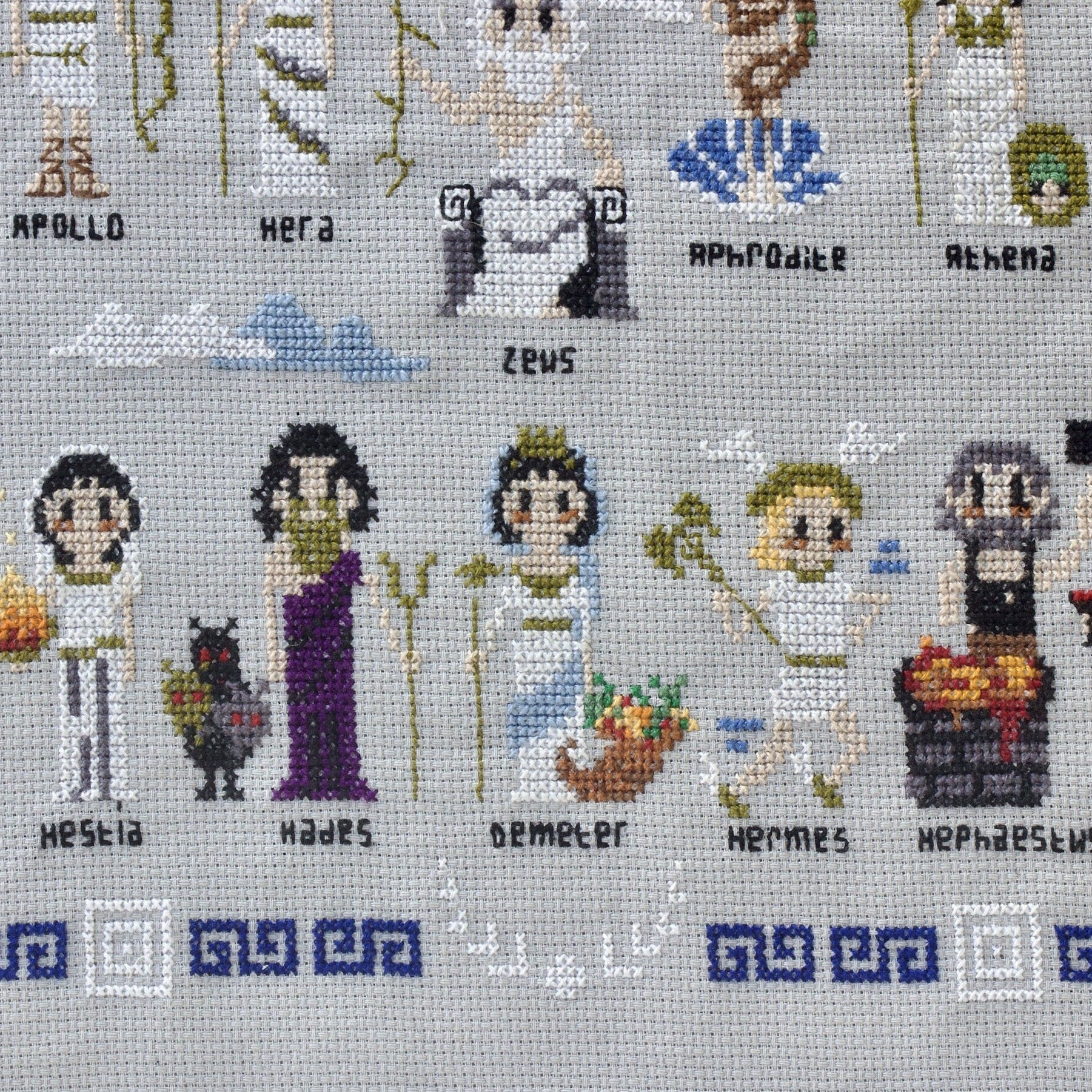 Twelve Olympians Cross-Stitch Art: Greek Mythology Pantheon