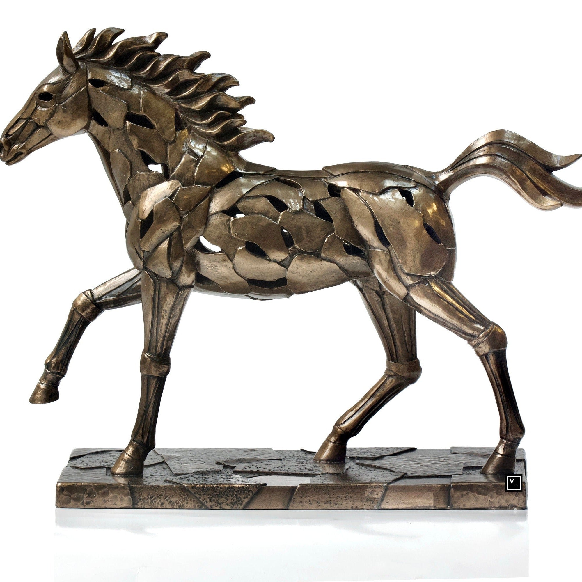 Modern Bronze Horse Sculpture with LED Light (12 Inches)
