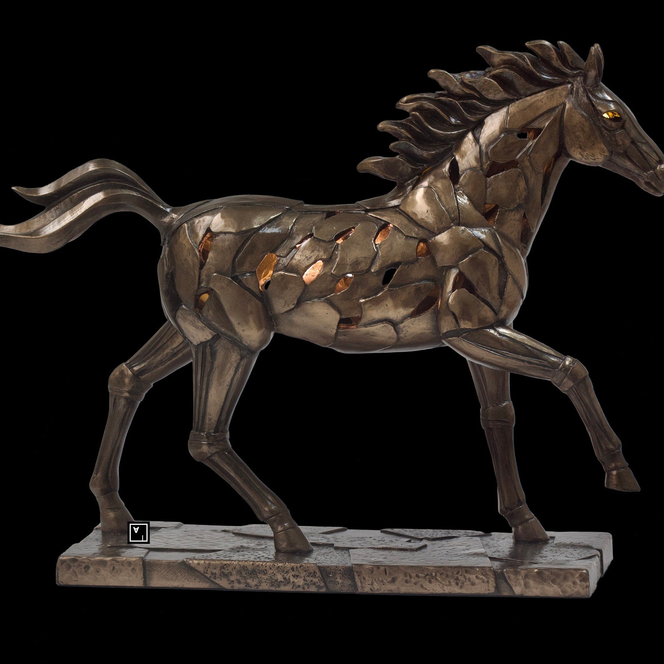 Modern Bronze Horse Sculpture with LED Light (12 Inches)