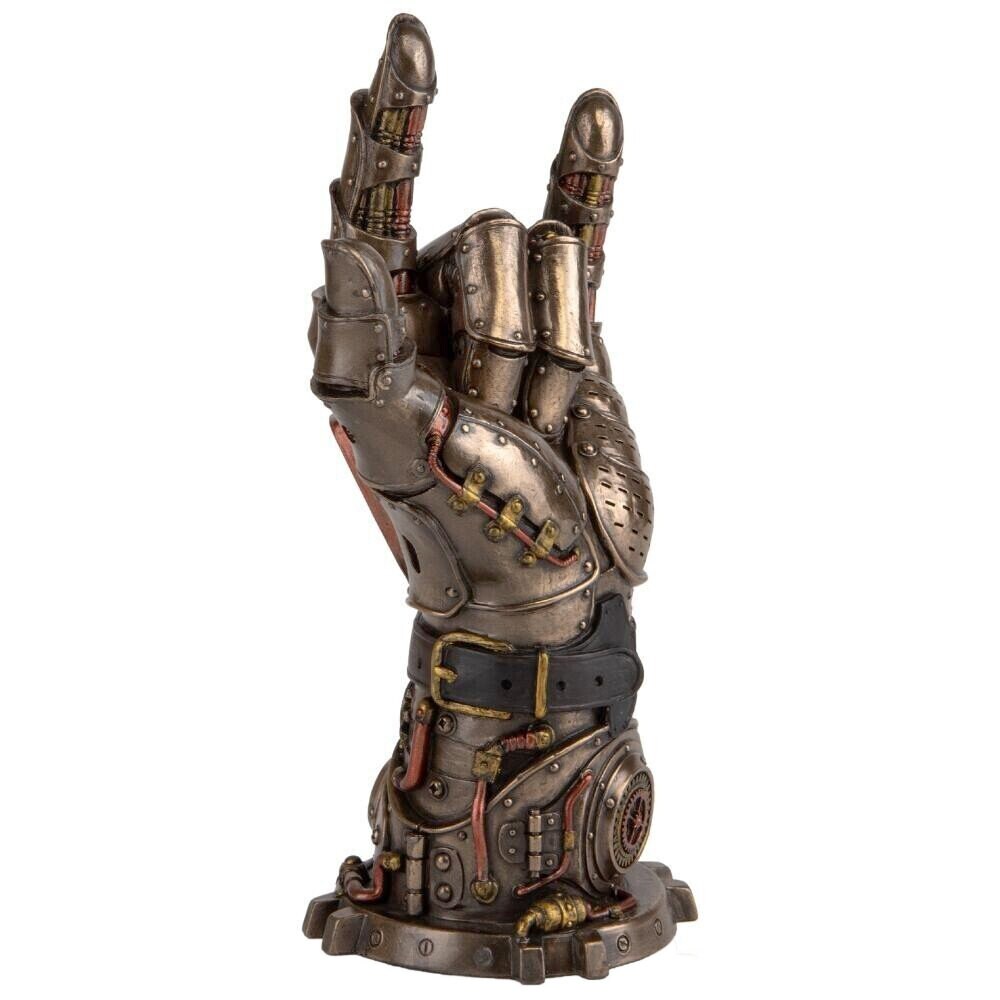Steampunk Rock Hand Sculpture: Mechanical Gesture Statue, 10 Inches
