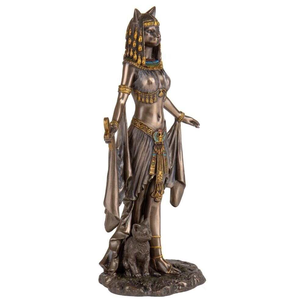 Egyptian Bastet Statue with Ankh, Cat Goddess Figurine