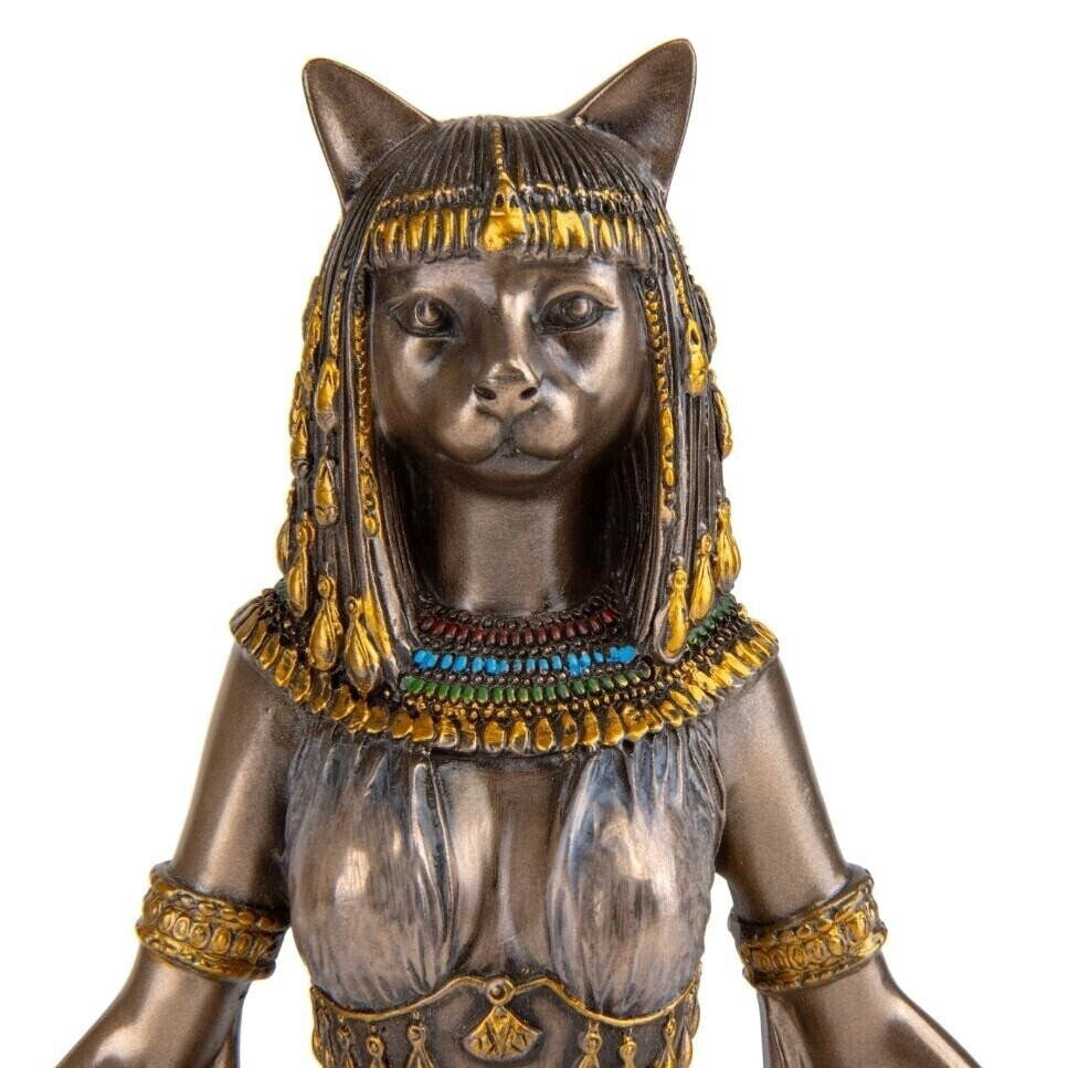 Egyptian Bastet Statue with Ankh, Cat Goddess Figurine