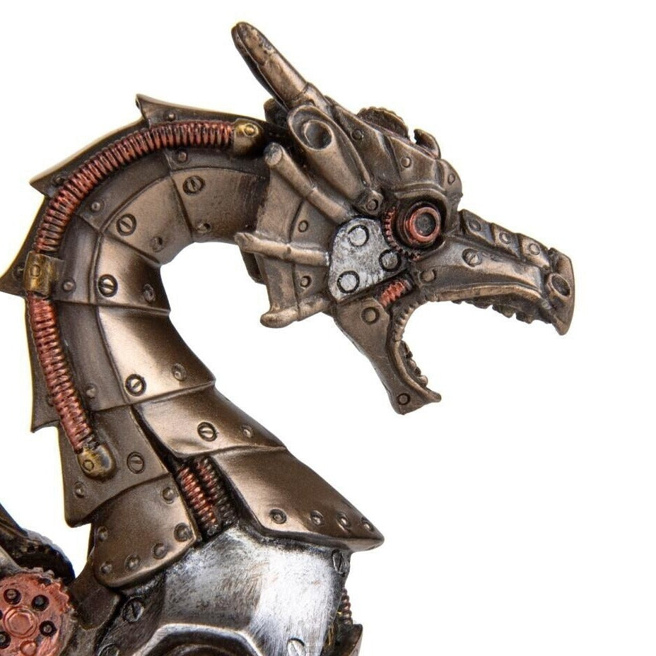 Steampunk Dragon Statue: Bronzed Orb Sculpture