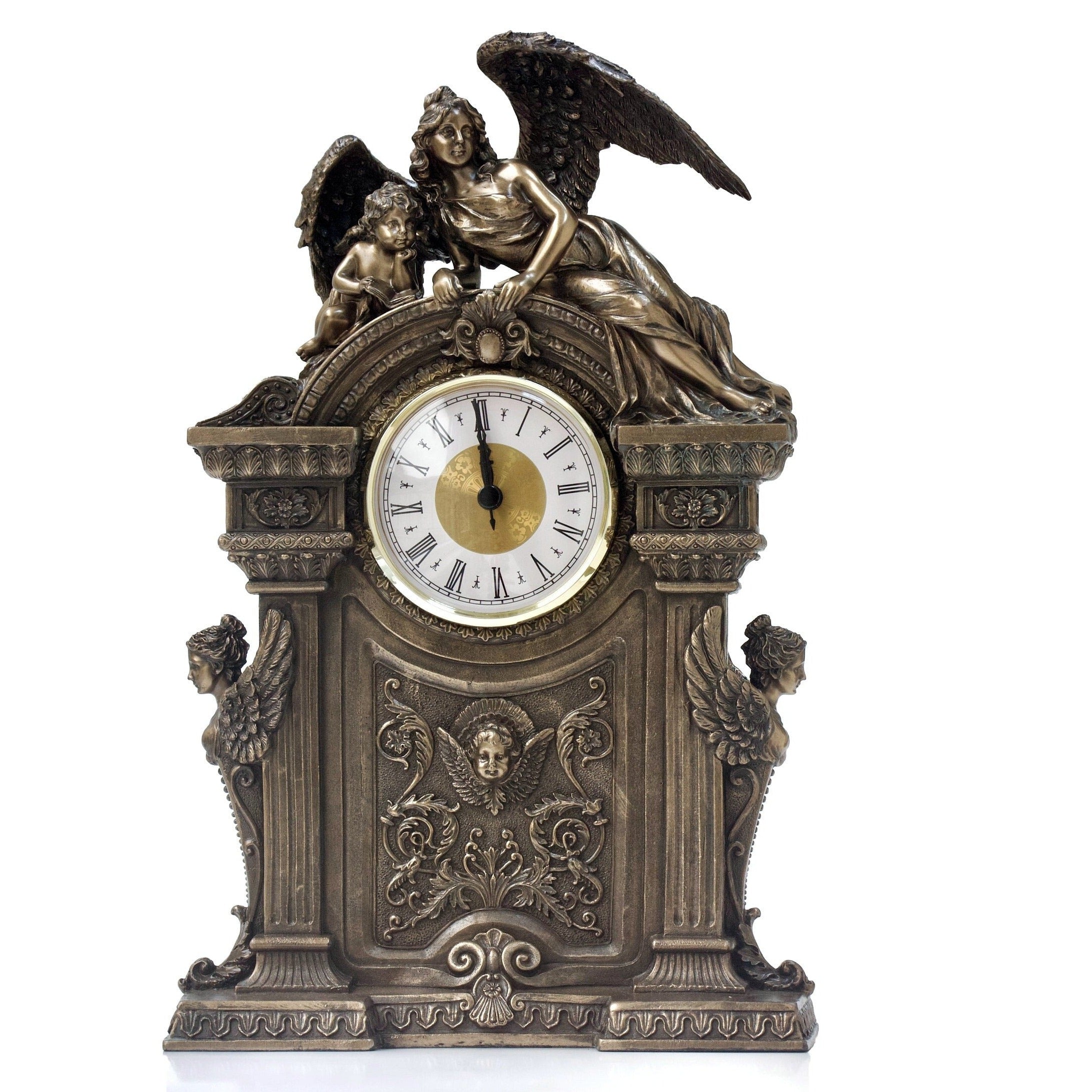 12.99 Inc Art Nouveau Table Clock with Angels