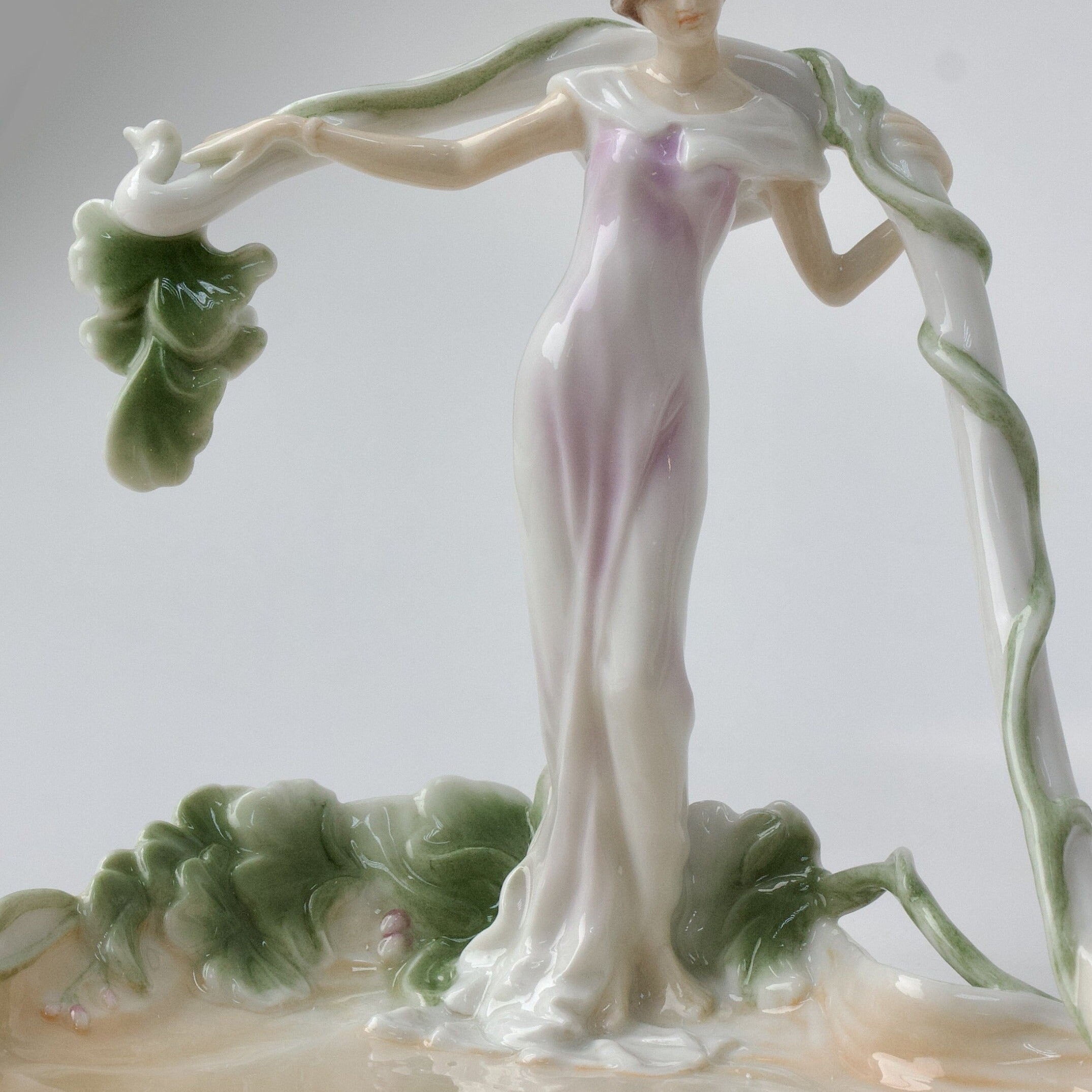 5.51" Inches Art Nouveau Porcelain Bowl with standing Woman Vine Tray
