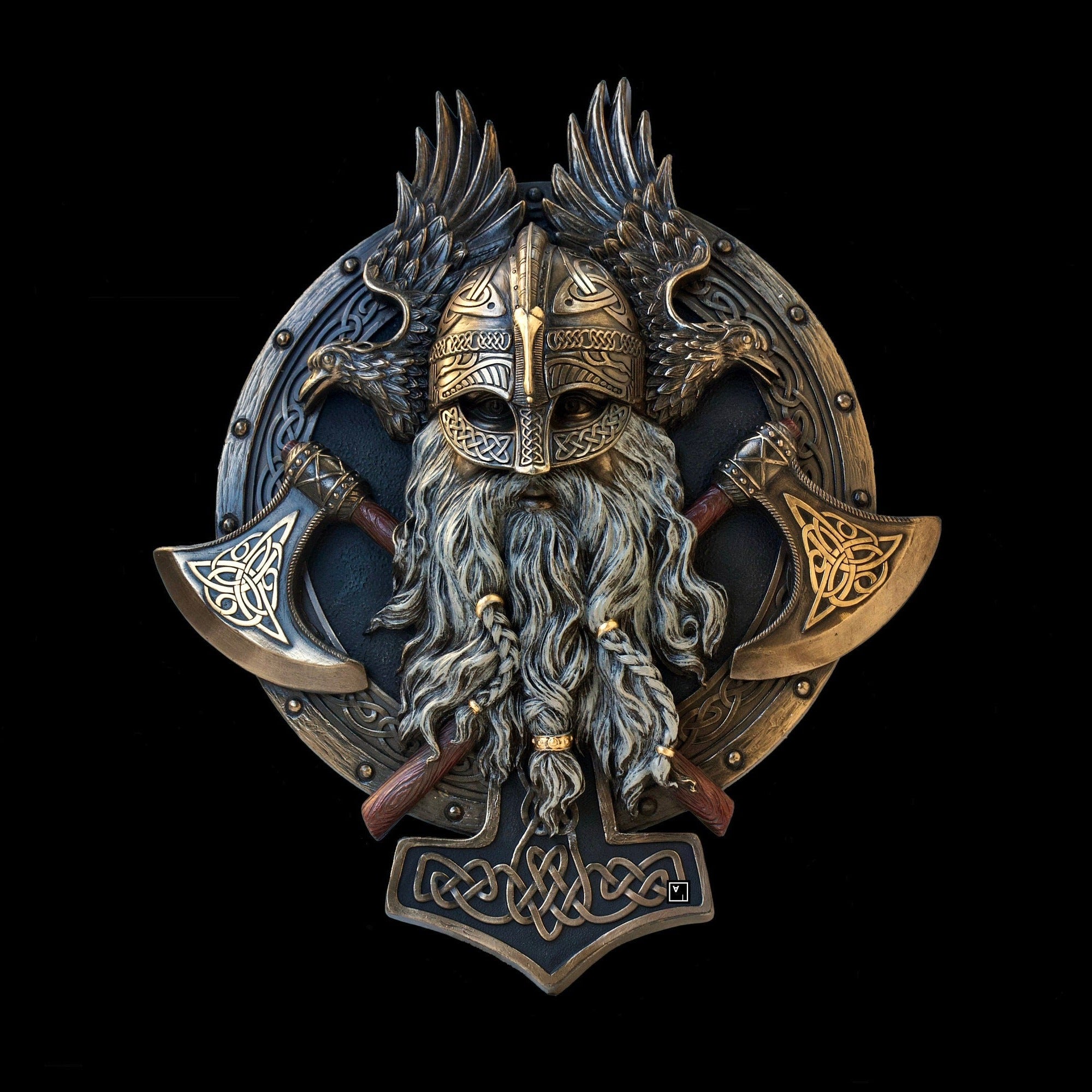 Viking Berserker Twin Axe Valhalla Wall Plaque