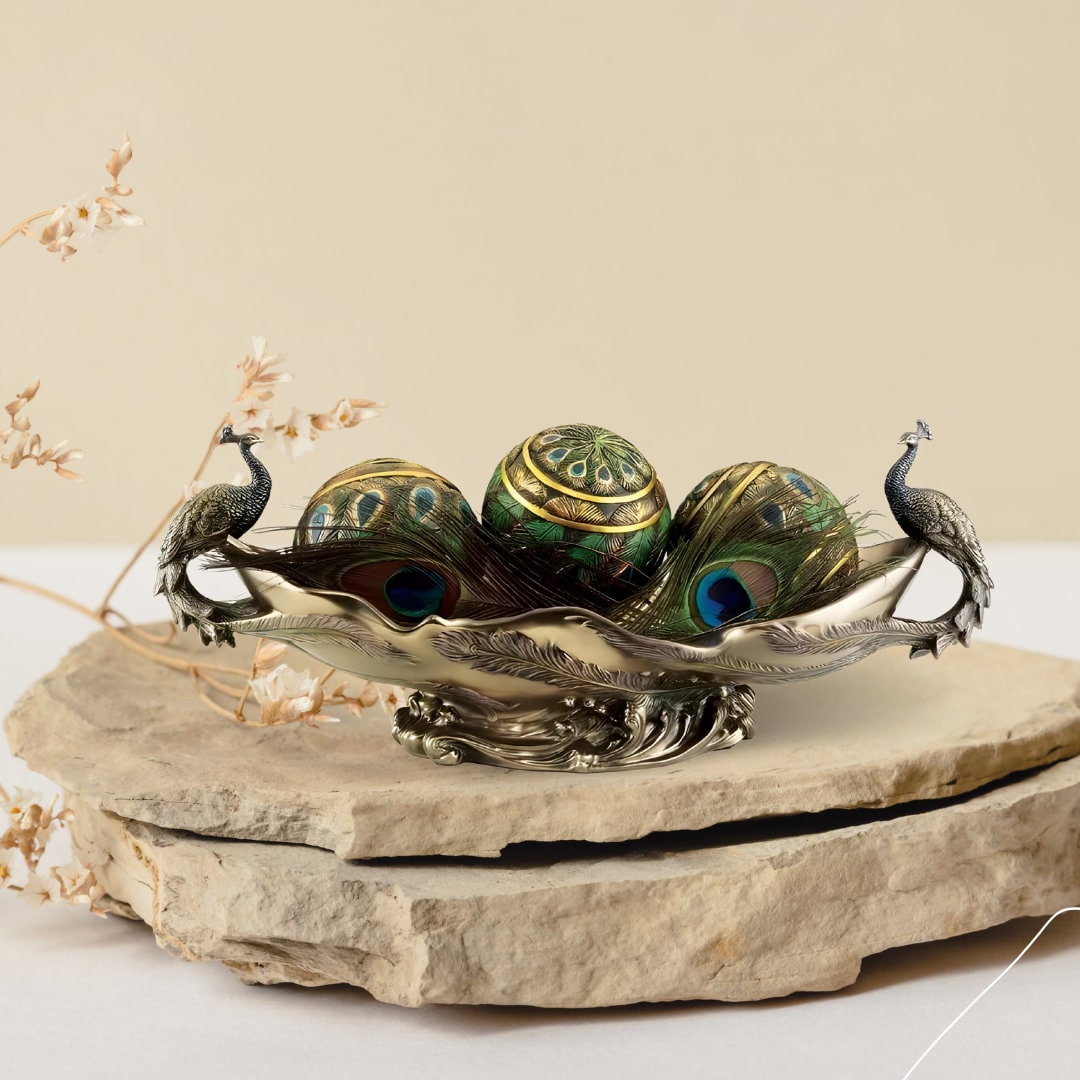 17.51 Inches Art nouveau Large Twin Peacock Centerpiece Bowl