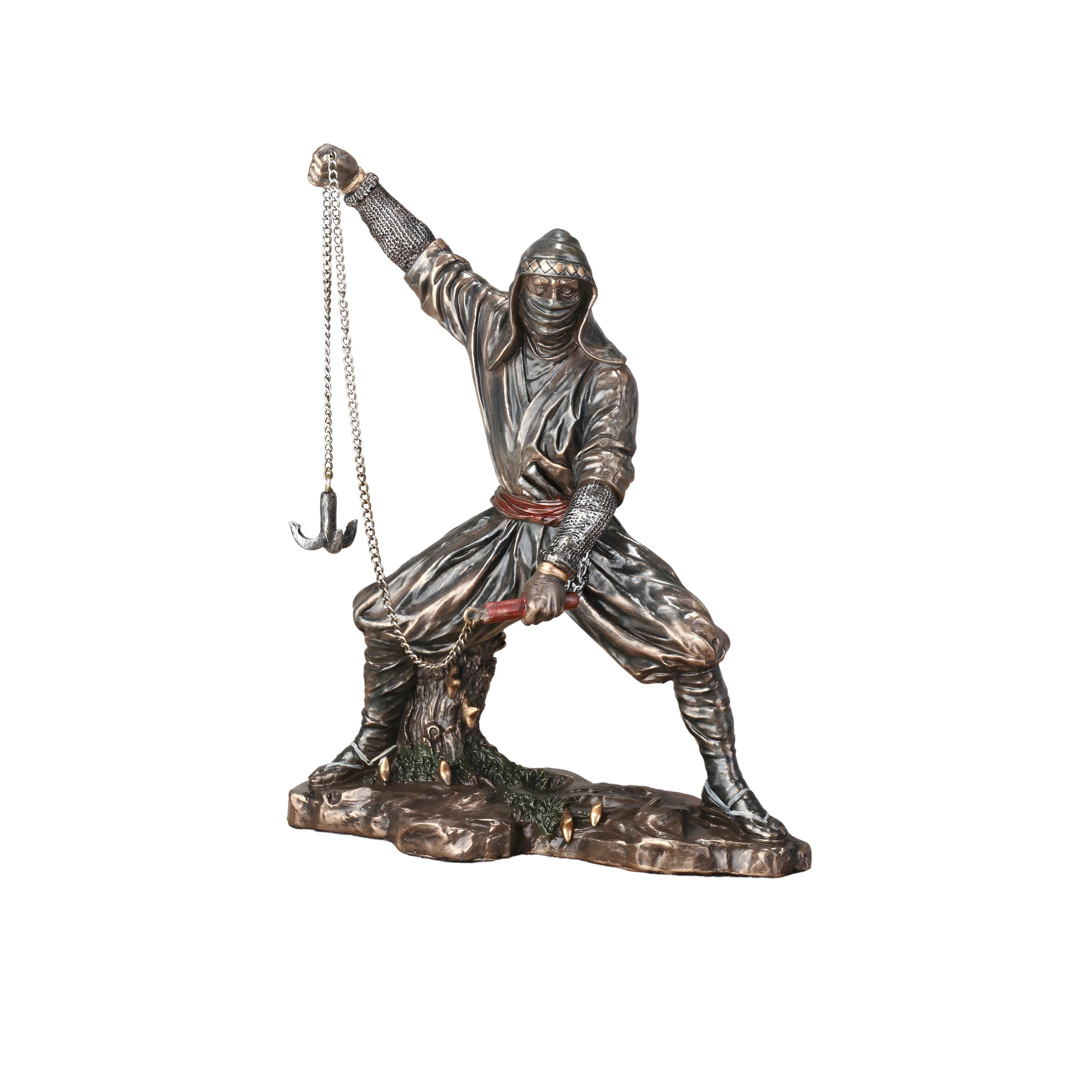 Ninja Wielding Grappling Hook Statue