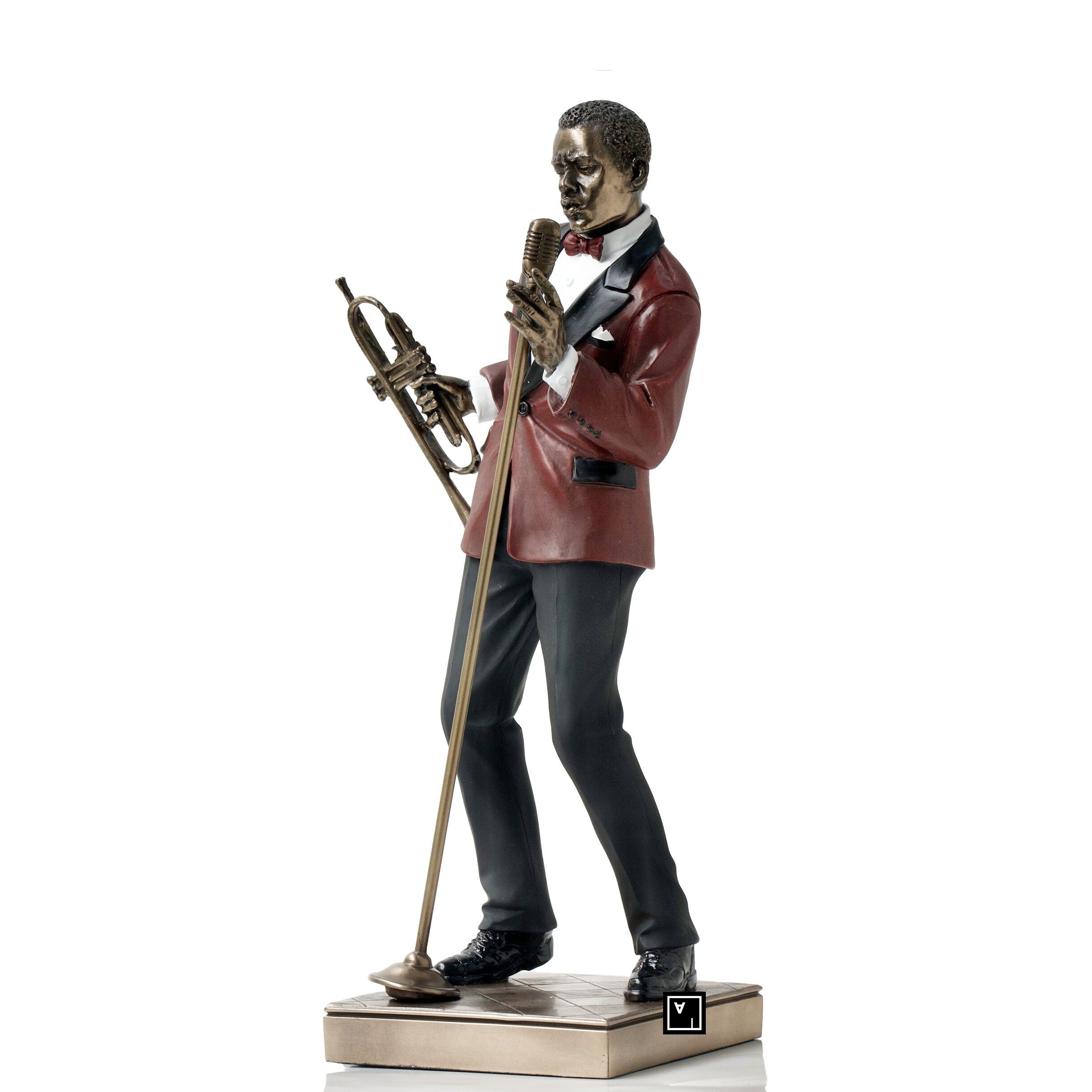 Cold Cast Bronze Jazz Singer Statue with Trumpet
