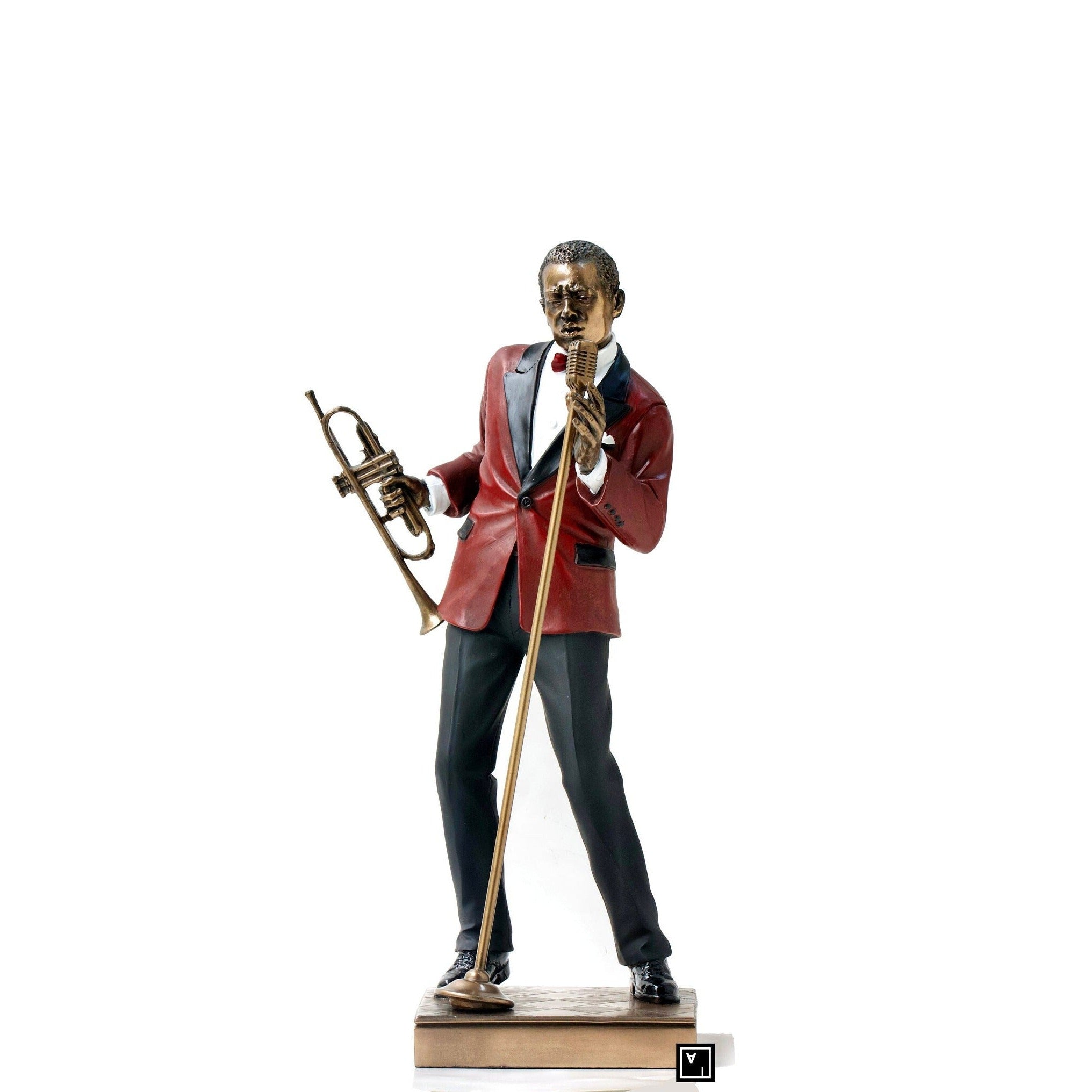 Cold Cast Bronze Jazz Singer Statue with Trumpet