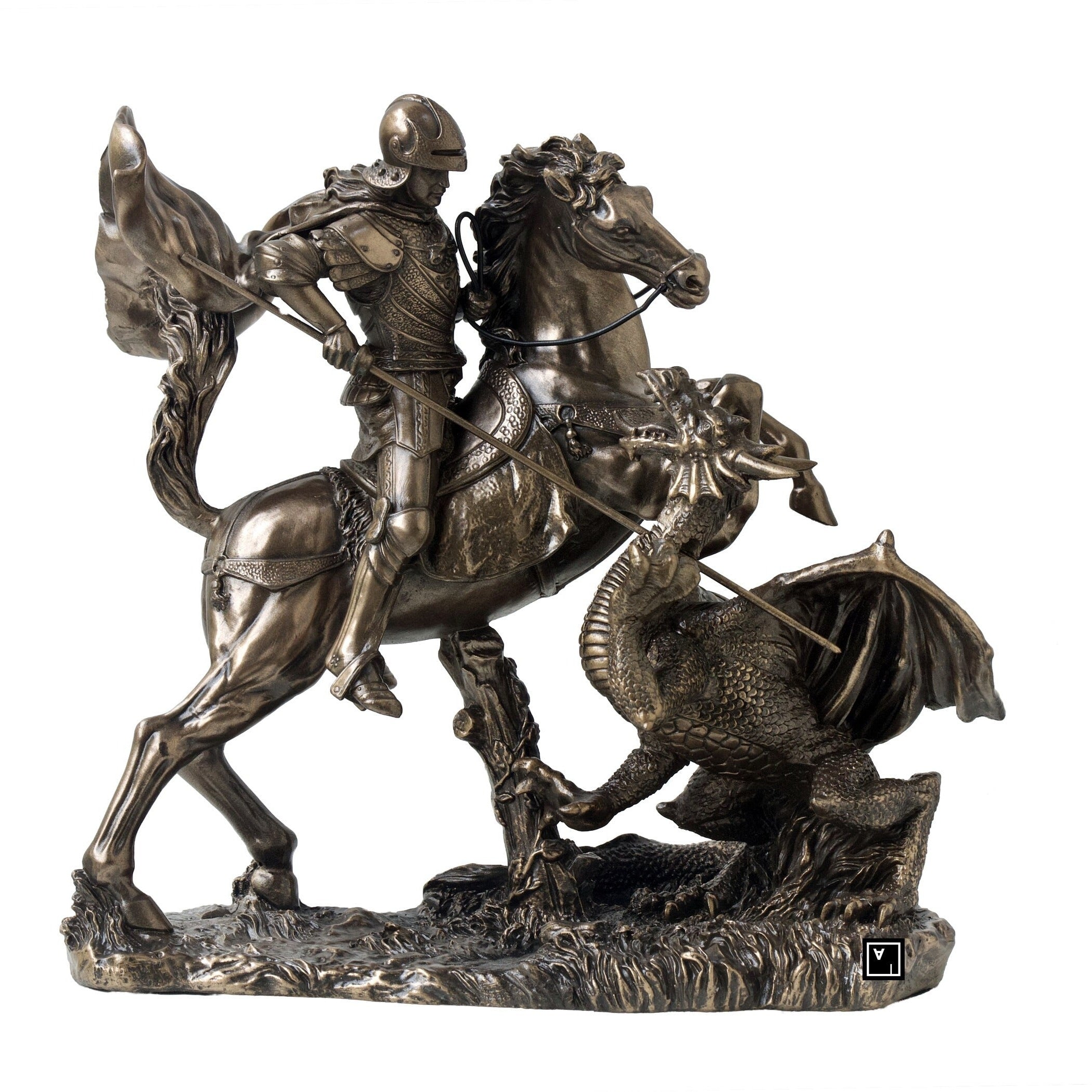 St. George Slaying Dragon Statue: Bronze Finish Renaissance Art